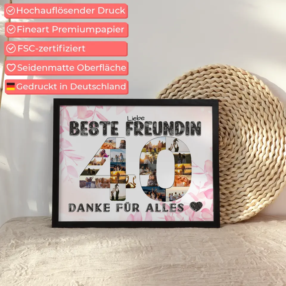 40 Geburtstag Poster Geschenk Beste Freundin Danke für Alles Fotocollage