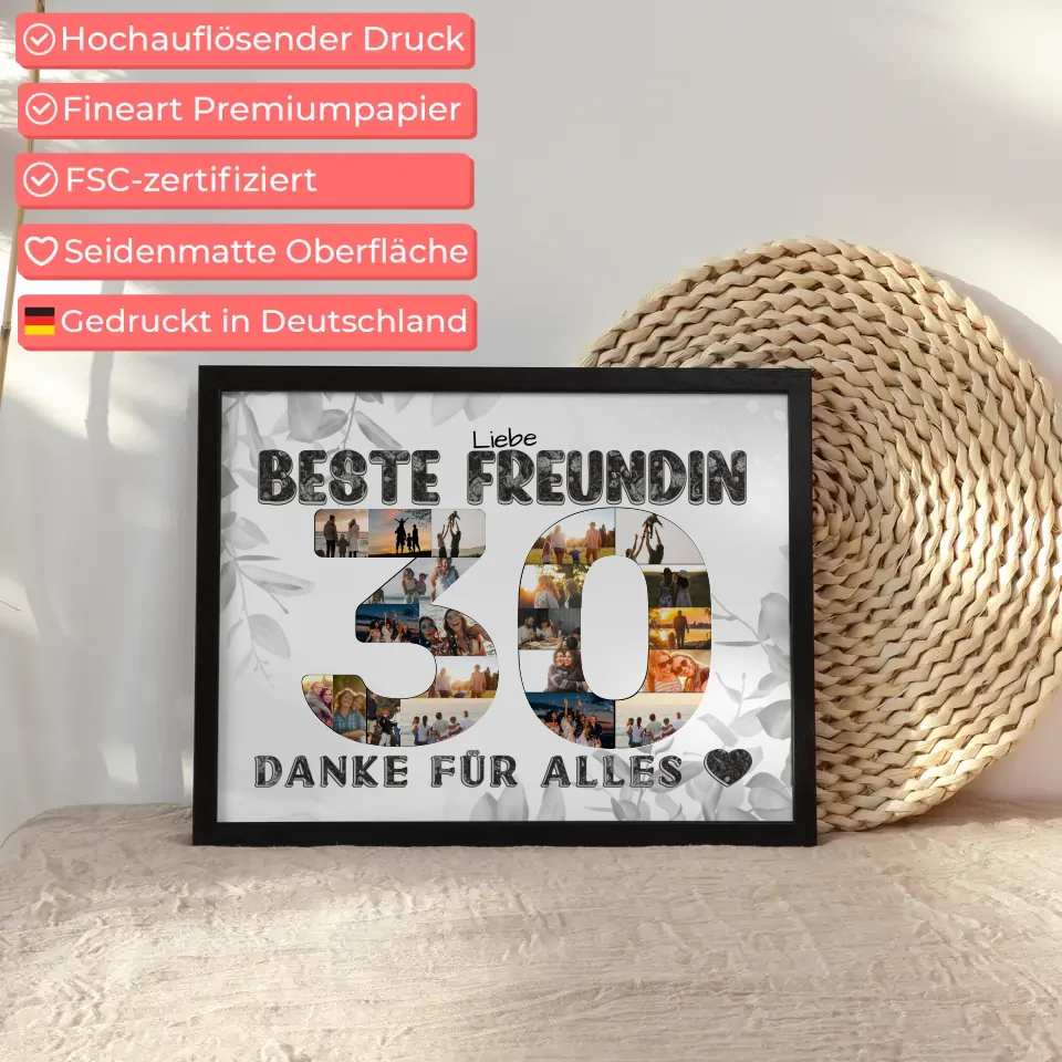 30 Geburtstag Geschenk Personalisiert Beste Freundin Poster Danke für Alles