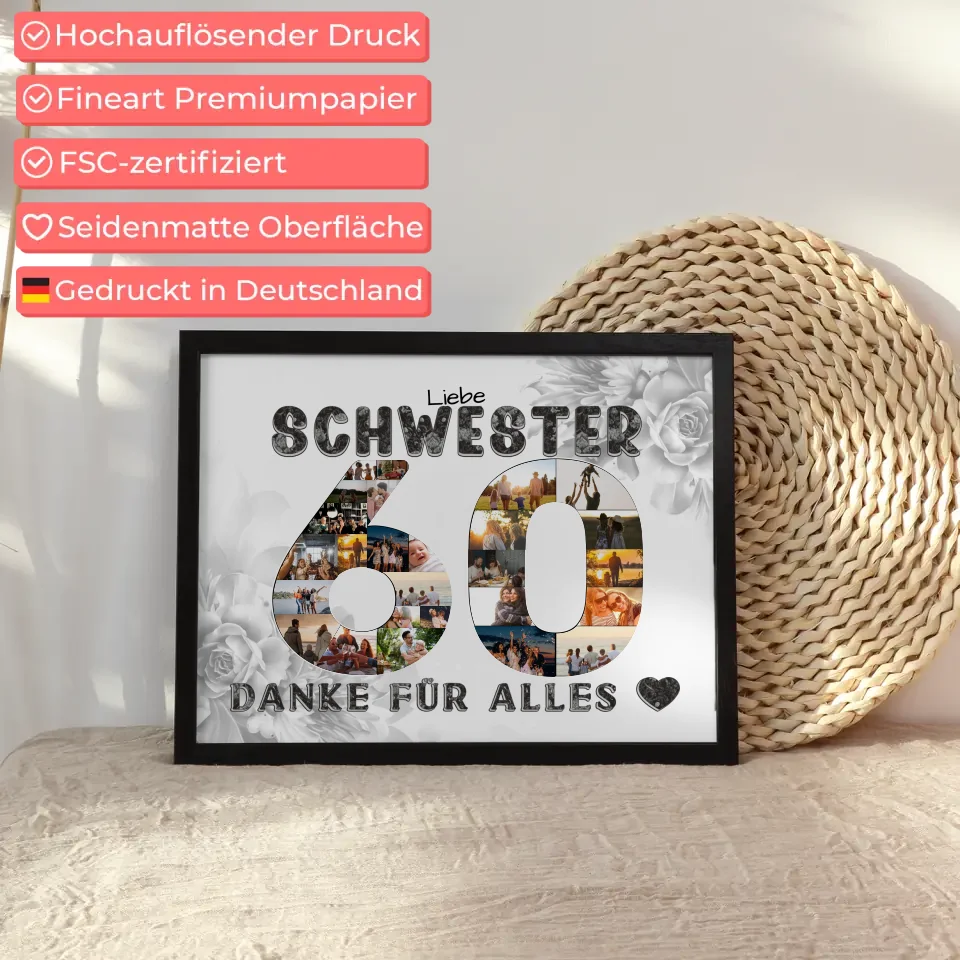 60 Geburtstag Geschenk für Schwester Personalisiertes Poster