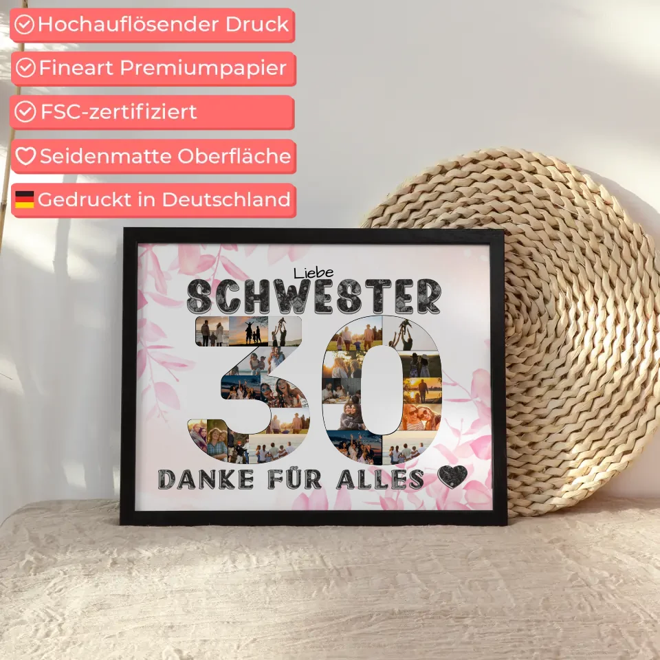 30 Geburtstag Schwester Geschenk Personalisiertes Poster
