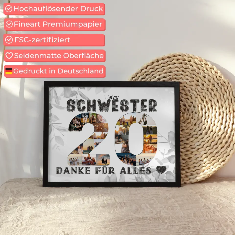 20 Geburtstag Geschenke Poster Schwester Danke für alles