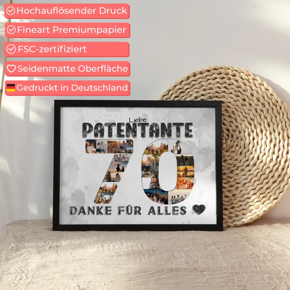 70 Geburtstag Poster Geschenk Patentante Danke für Alles Fotocollage
