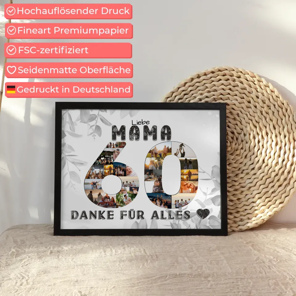 60 Geburtstag Personalisiertes Poster für Mama Fotocollage
