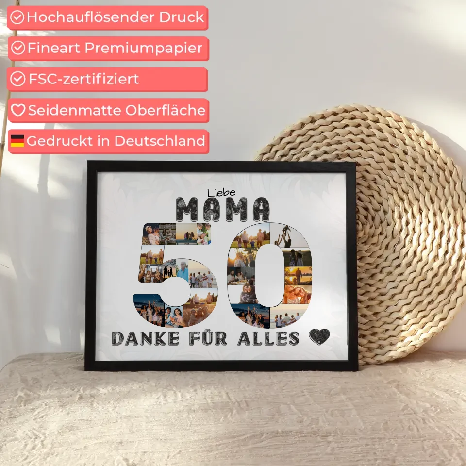 50 Geburtstag Poster Geschenk Mama Danke für Alles Fotocollage