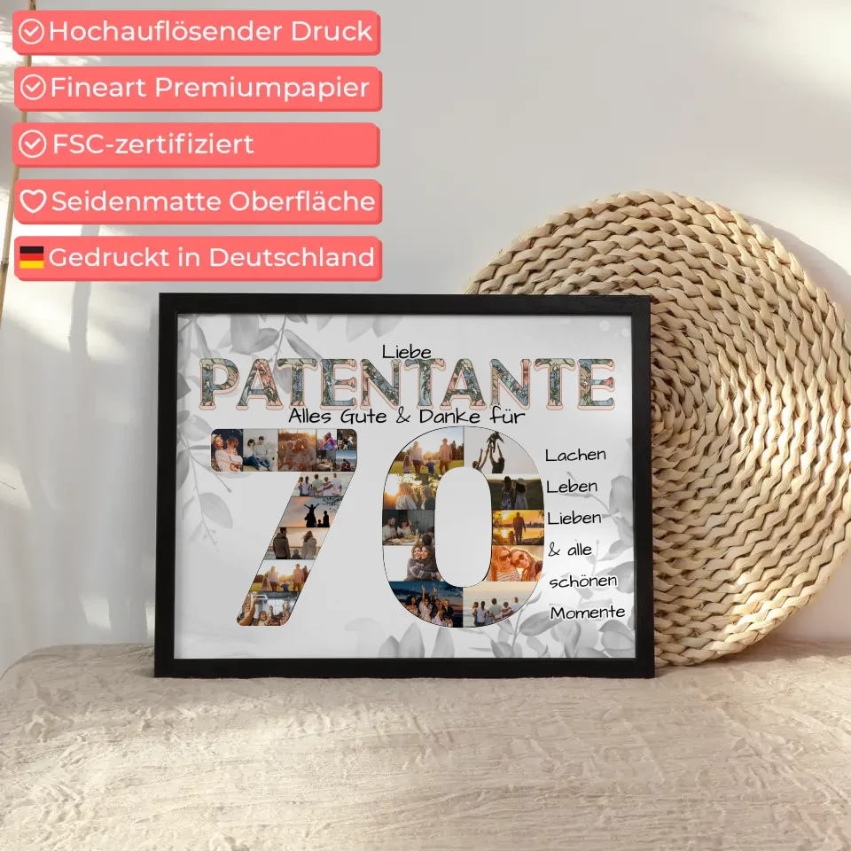 Poster Geschenk zum 70 Geburtstag für Patentante Fotos in Zahlen
