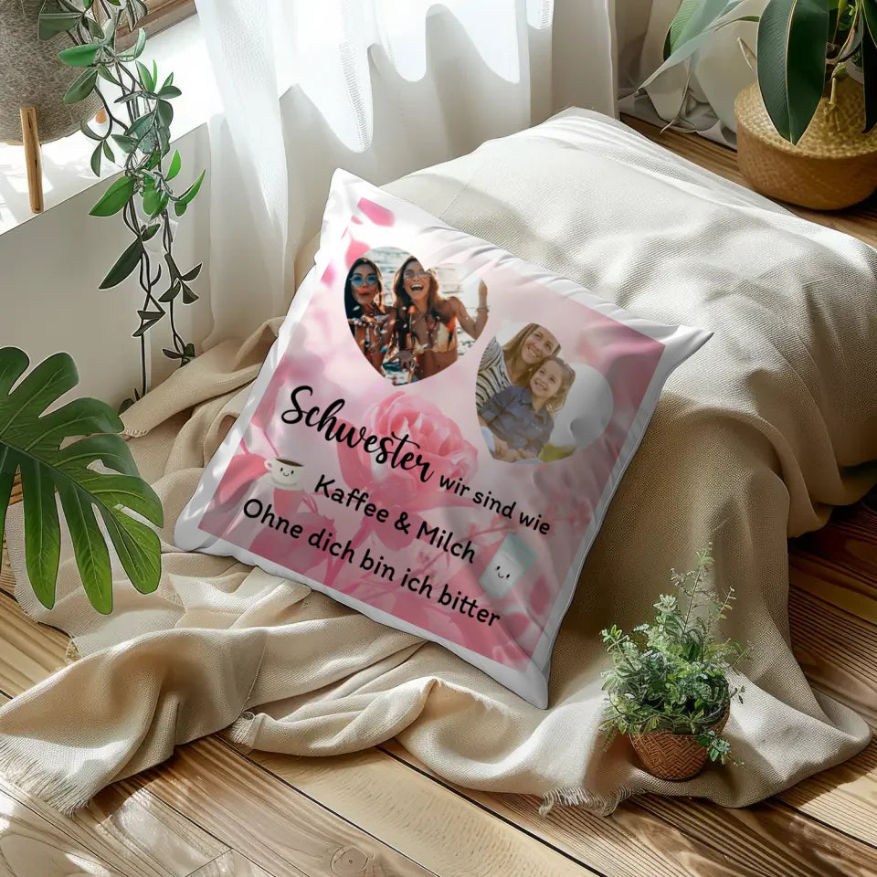 Individuelles Kissen Schwester Zum Geburtstag mit 2 Fotos