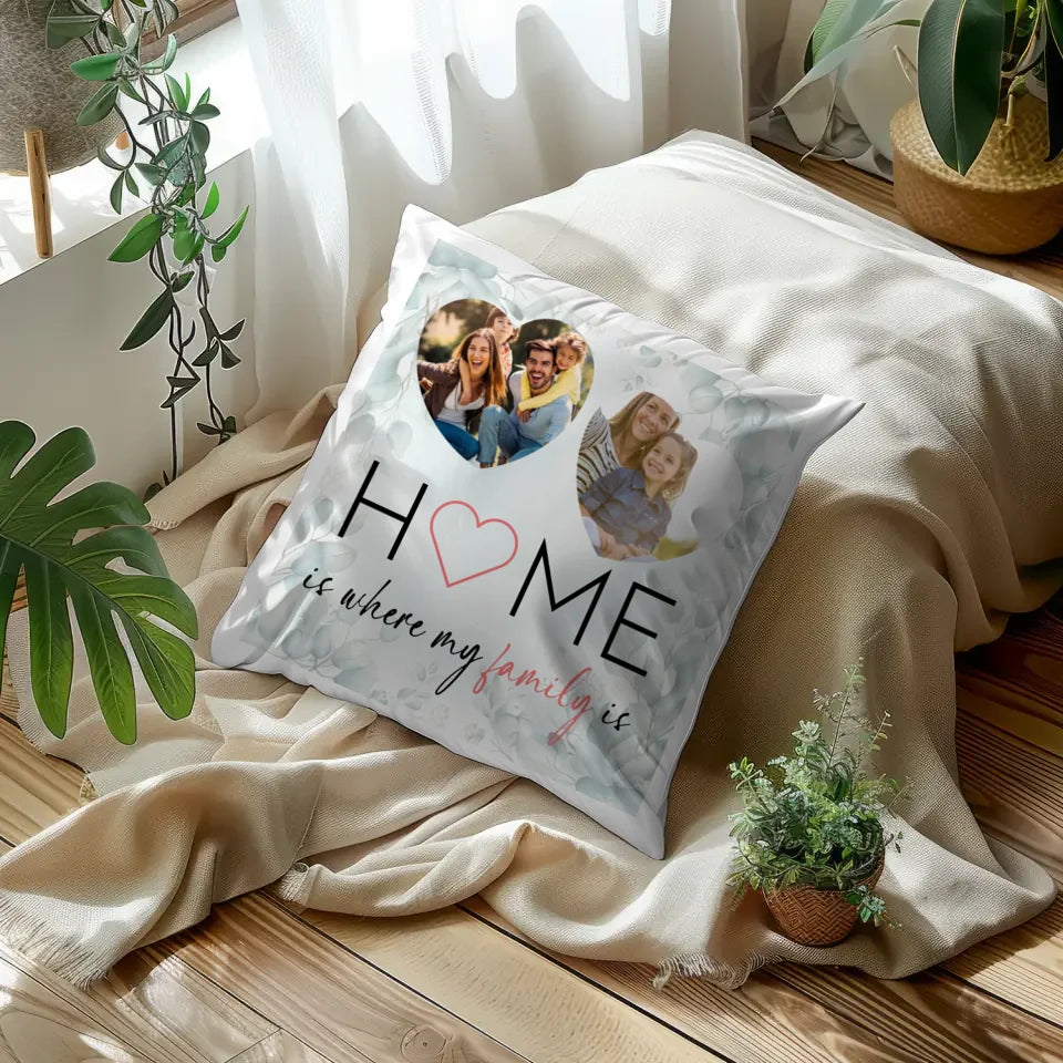 Personalisiertes Kissen Familie mit 2 Fotos und Wunschtext