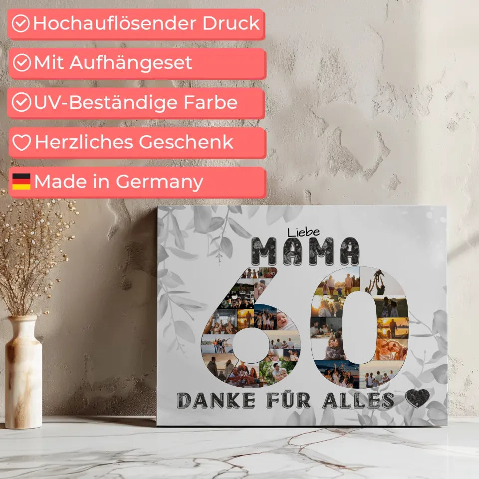 60 Geburtstag Personalisierte Leinwand für Mama Fotocollage 8