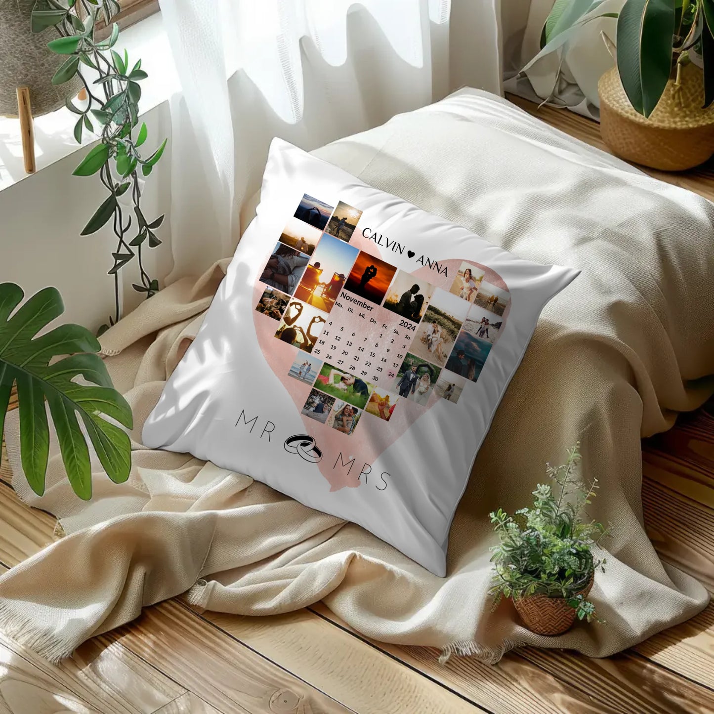 Personalisiertes Liebes Kissen Fotocollage Mr & Mrs Geschenk