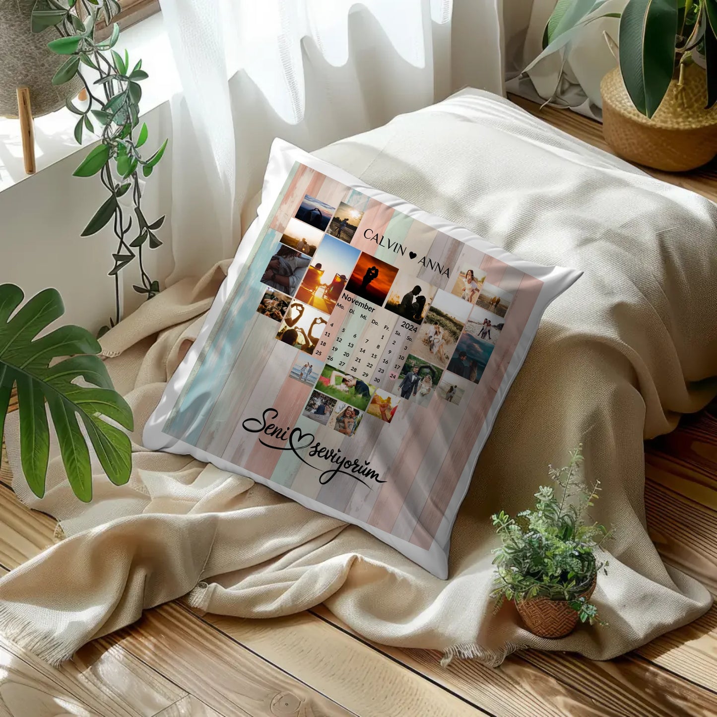 Kissen Personalisiert Fotocollage Seni Seviyorum Geschenkidee