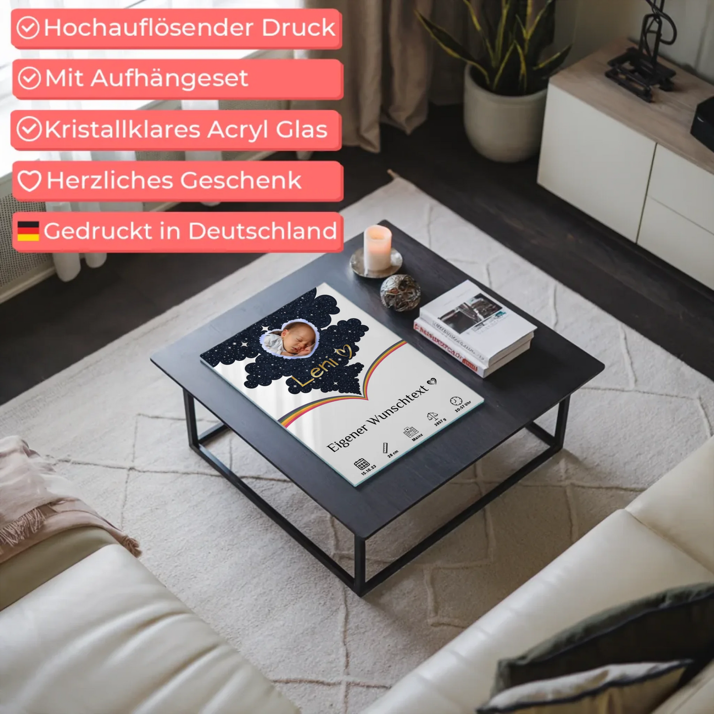 Acrylglas Bild Zur Geburt Mädchen Jungen Foto Herz