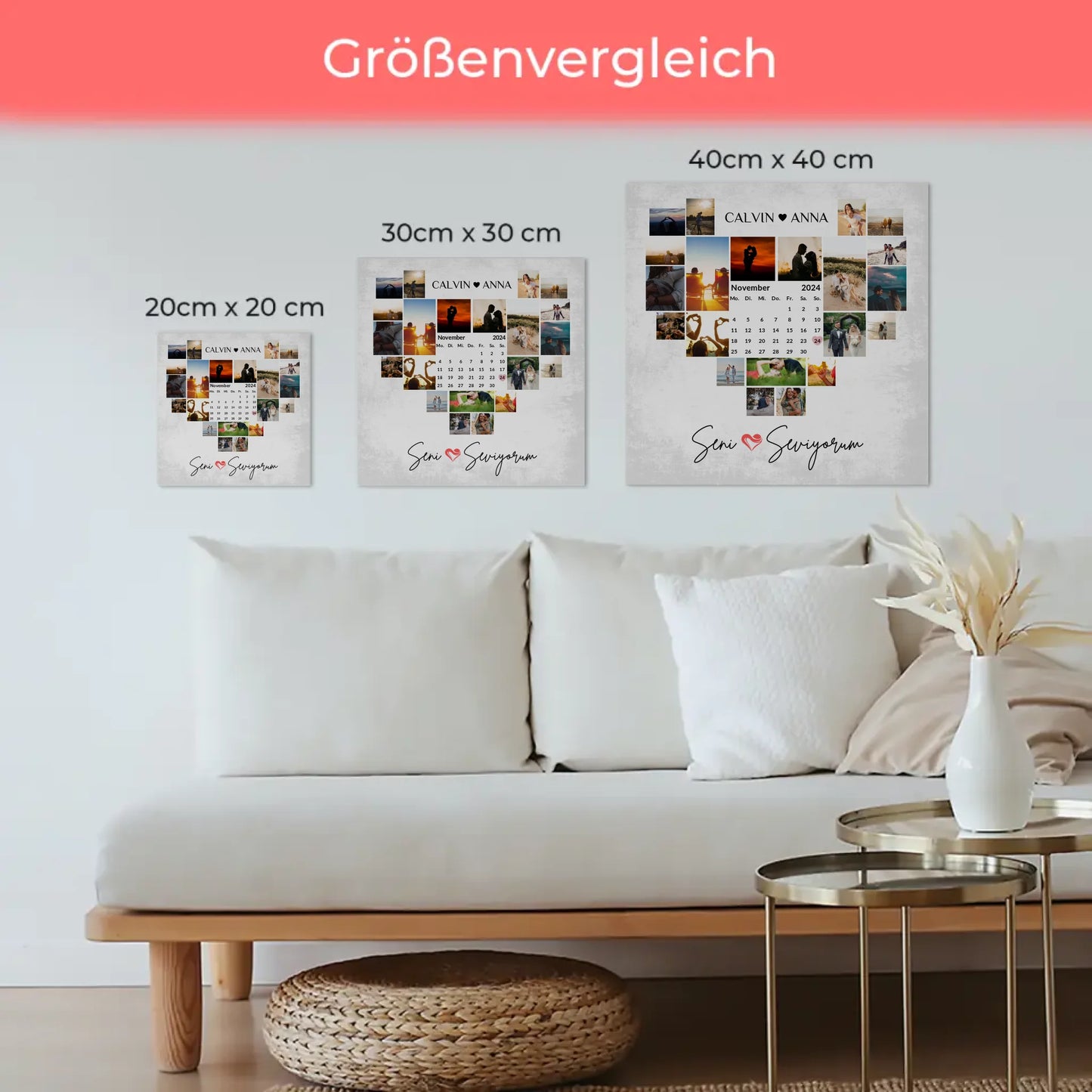 Magnetisches Fotoboard Fotocollage Seni Seviyorum Geschenk