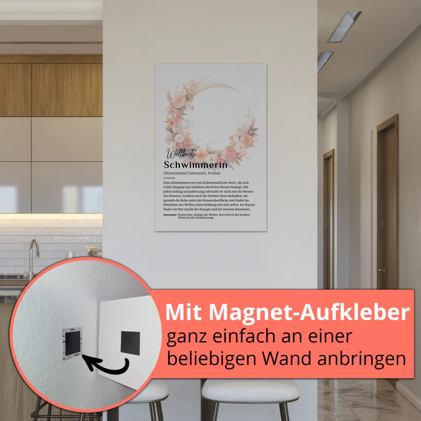 Fotoboard Magnet Poster Schwimmerin mit Namen Geschenkidee