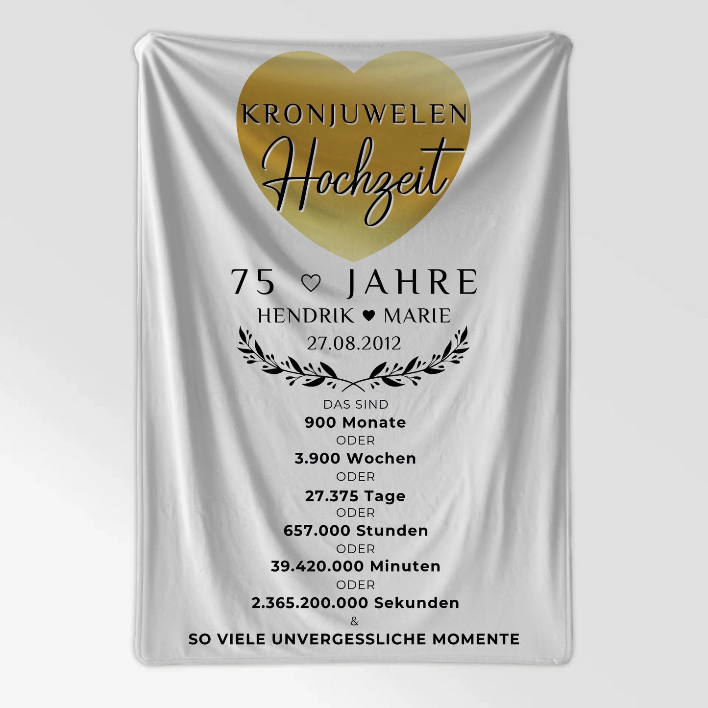 Personalisierte Kuscheldecke Geschenk 75 Hochzeitstag