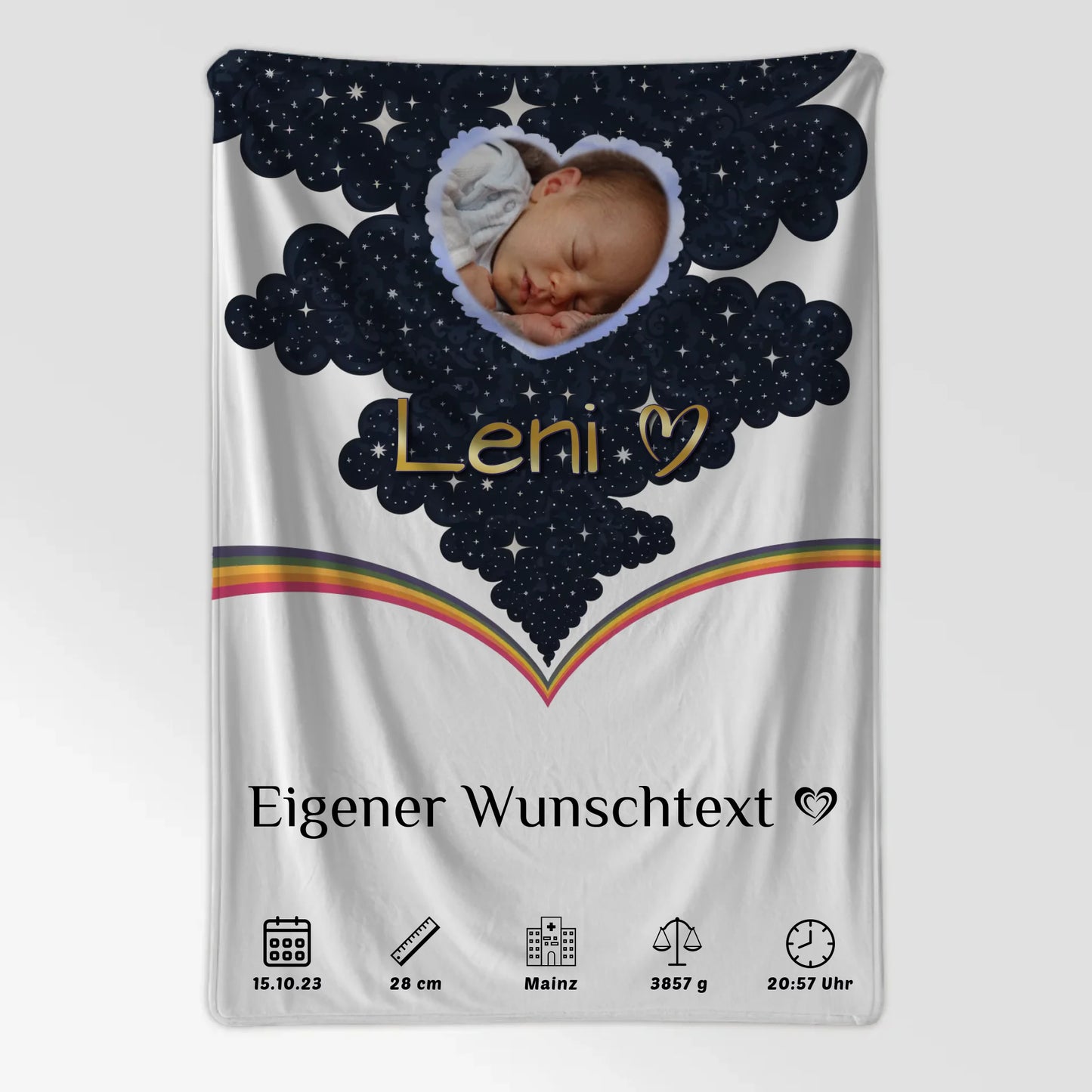 Babydecke mit Name Geburtsdatum Foto Herz Mädchen Jungen