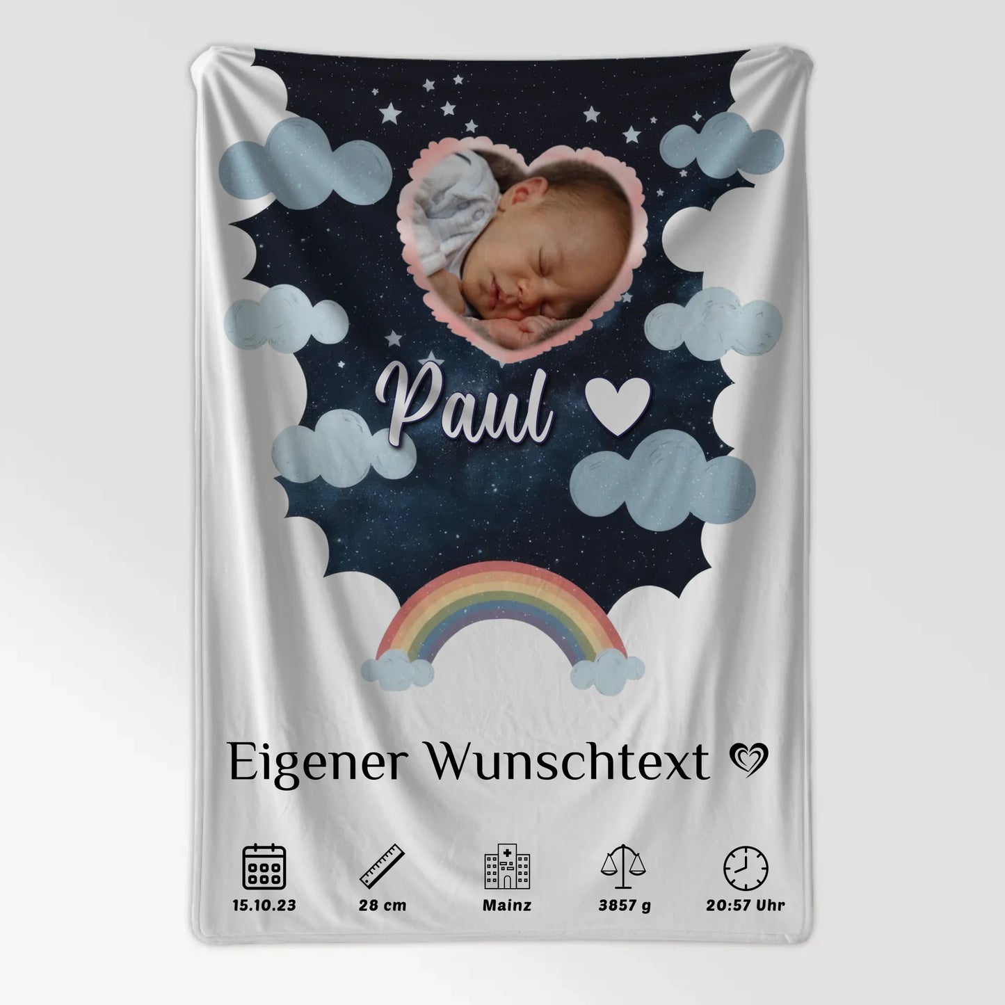 Personalisierte Babydecke mit Namen Foto Herzform