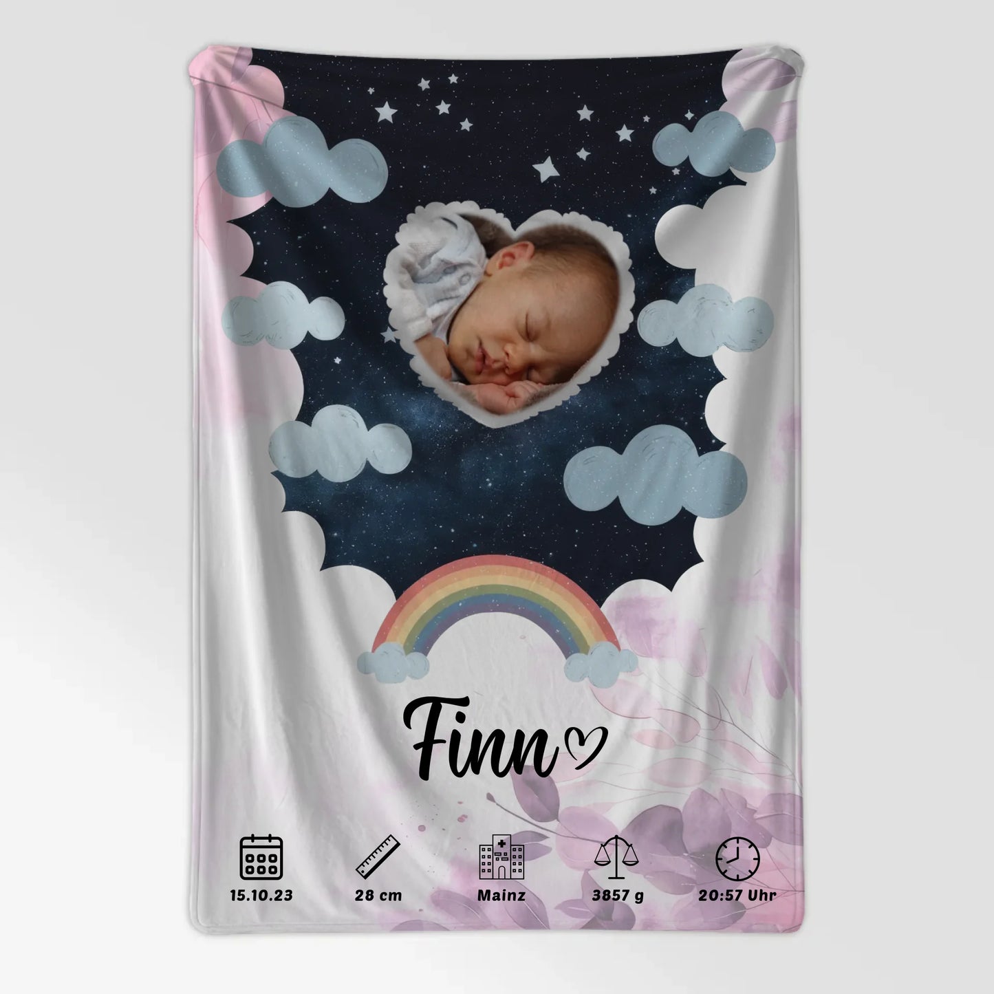 Krabbeldecke Mit Namen Geburtsdatum Pink Rosa Floral Baby