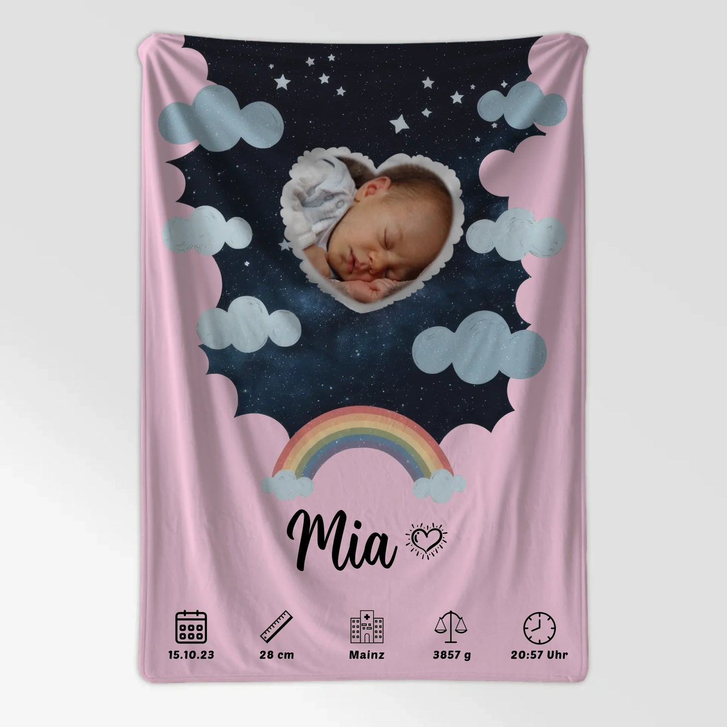 Personalisiertes Babydecke Name Foto Herz Geburtsposter