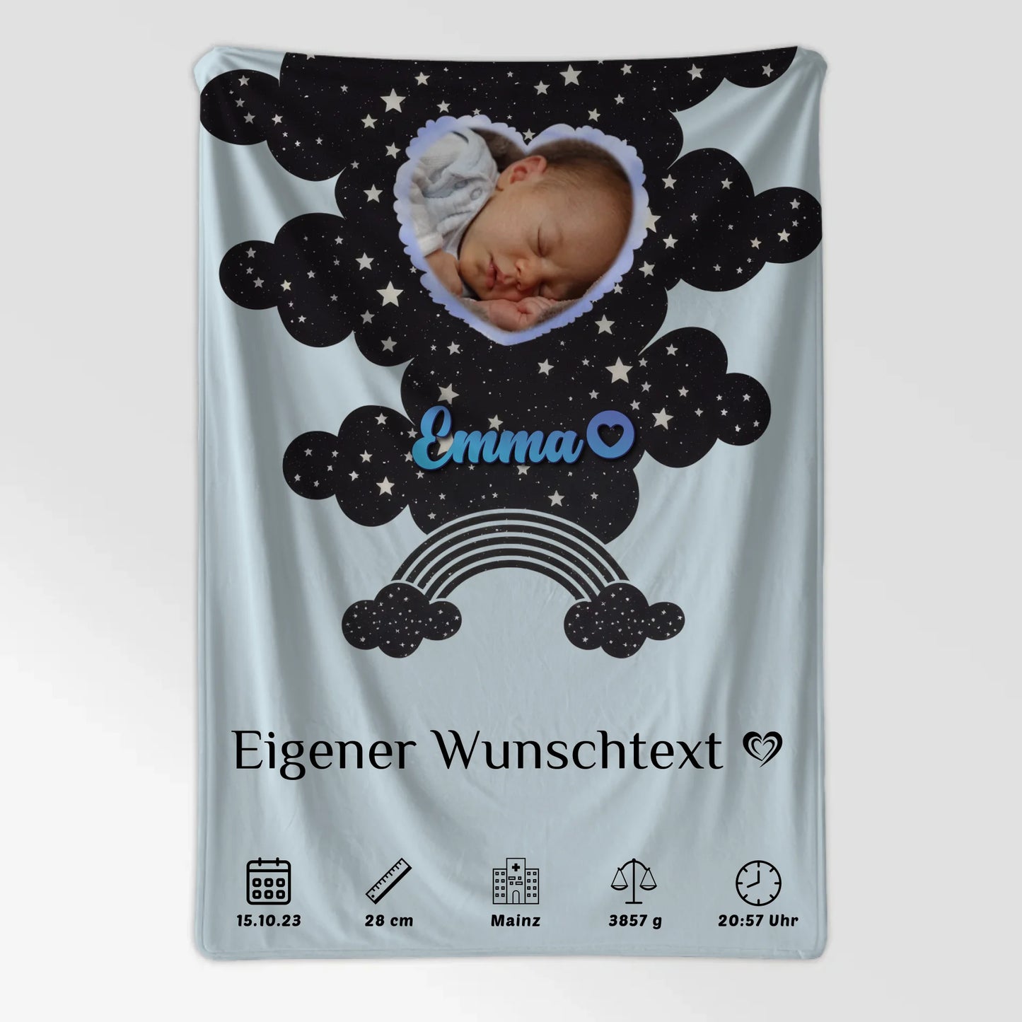 Babydecke Mit Namen Und Geburtsdatum Foto Herz Personalisiert Geburtsposter Little Stars Mädchen
