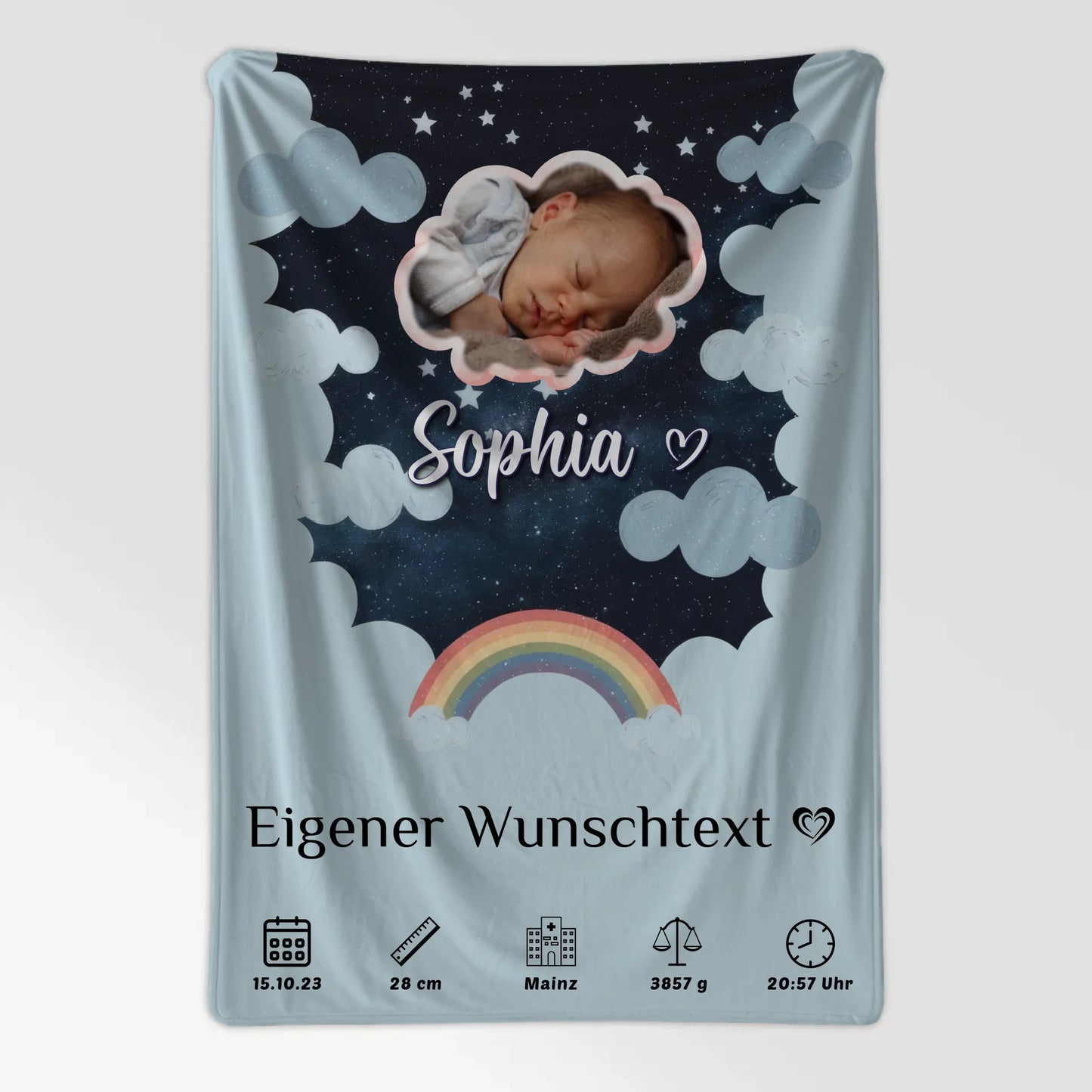 Personalisiertes Babydecke Namen Foto Wolke Geburtsposter