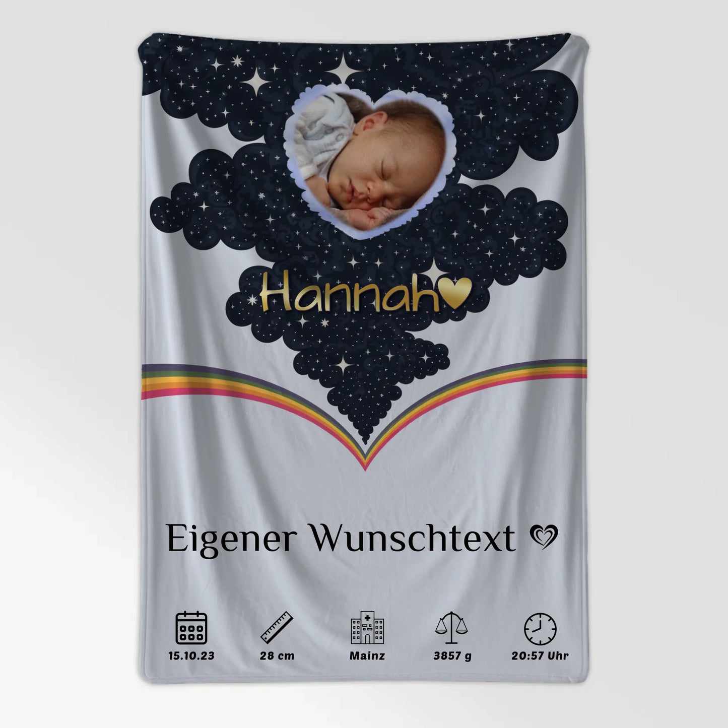 Personalisiertes Babydecke Name Foto Herz Geburtsposter mit Geburtsdaten