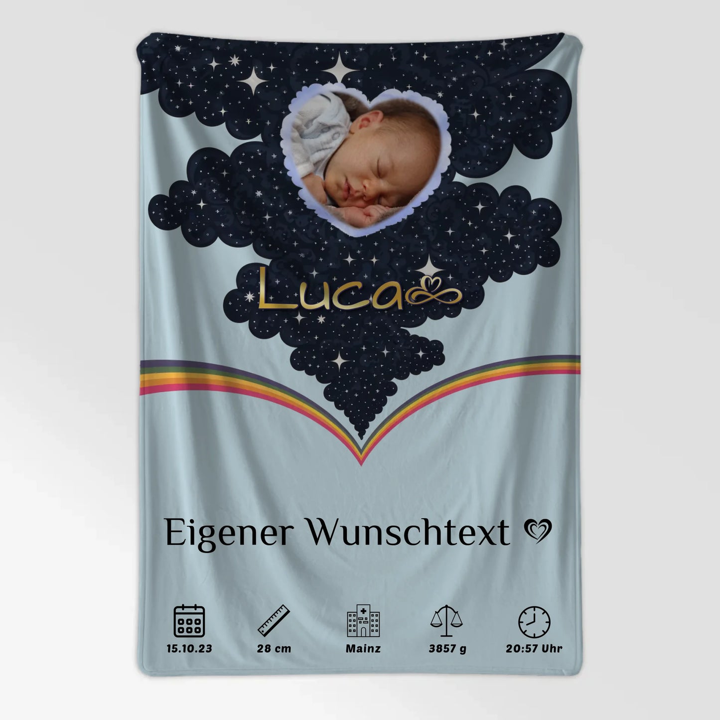 Babydecke Mit Namen Foto Herz personalisiert Geburtsposter