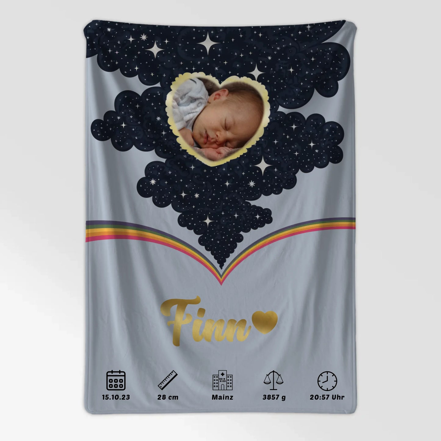 Personalisiertes Babydecke Name Foto Herz Geburtsposter Geburtsdaten