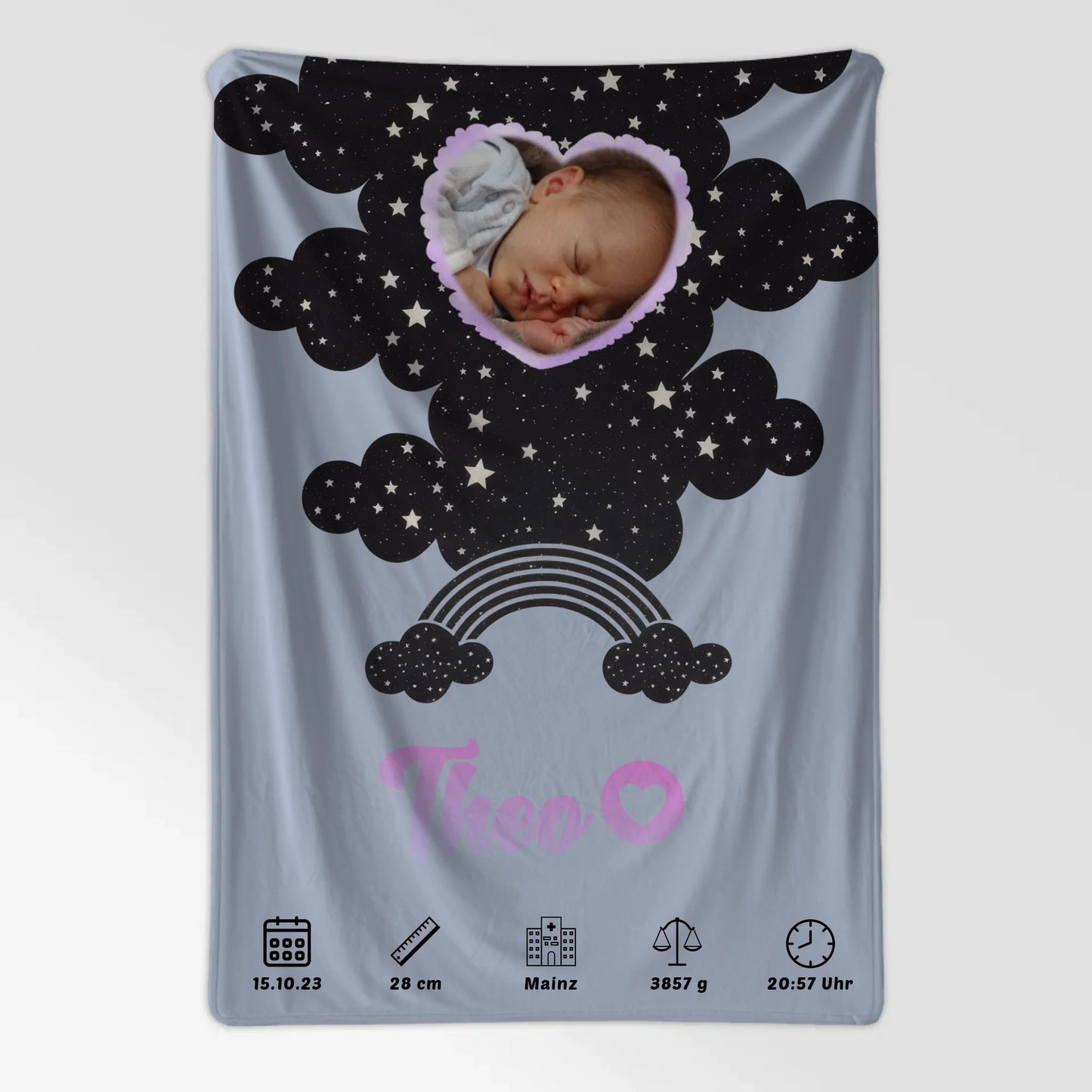 Personalisiert Babydecke Name Foto Herz Geburtsposter