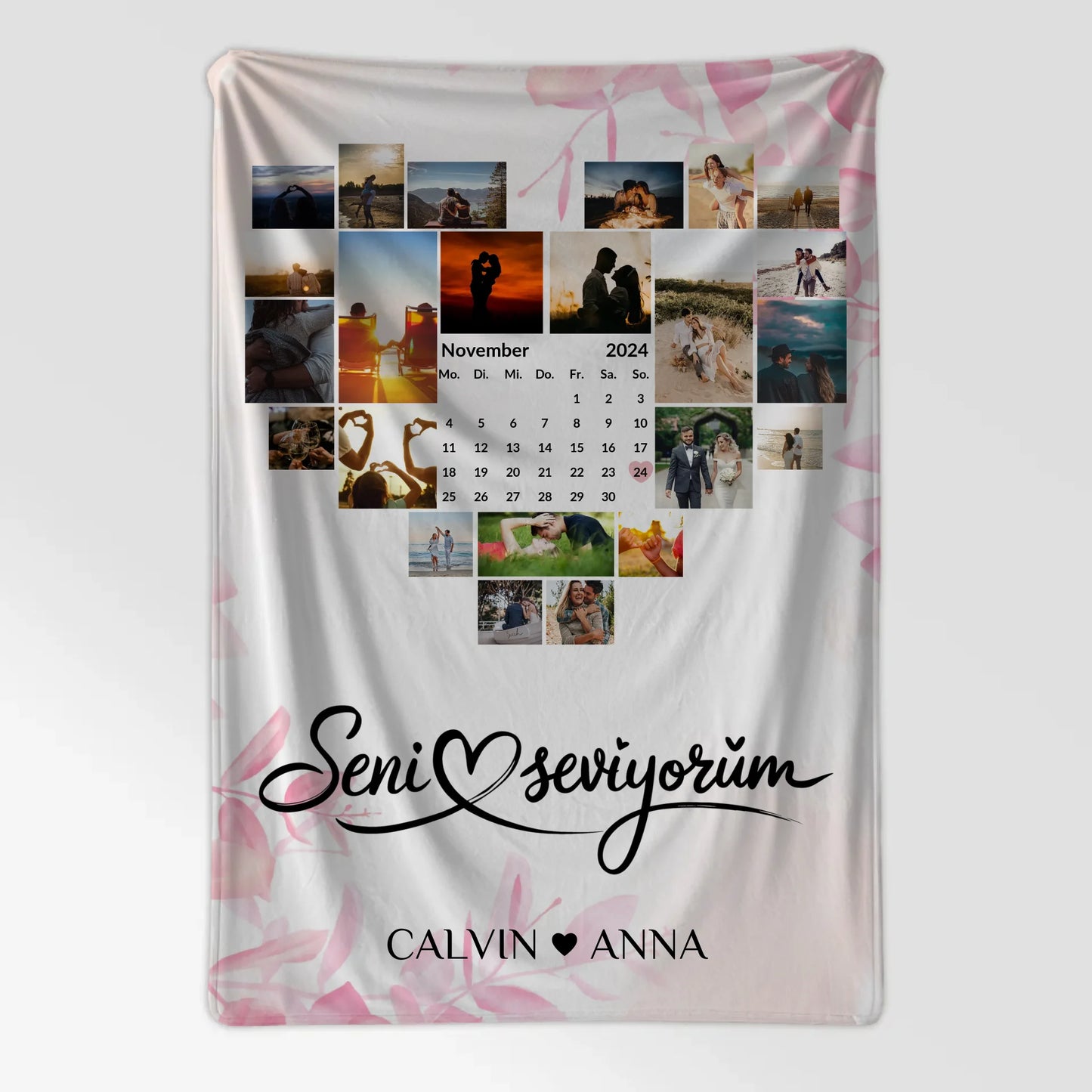 Personalisierte Fotocollage Decke Seni Seviyorum