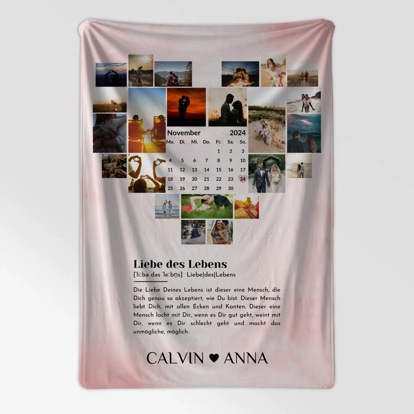 Personalisierte Fotocollage Kuscheldecke Definition Liebe
