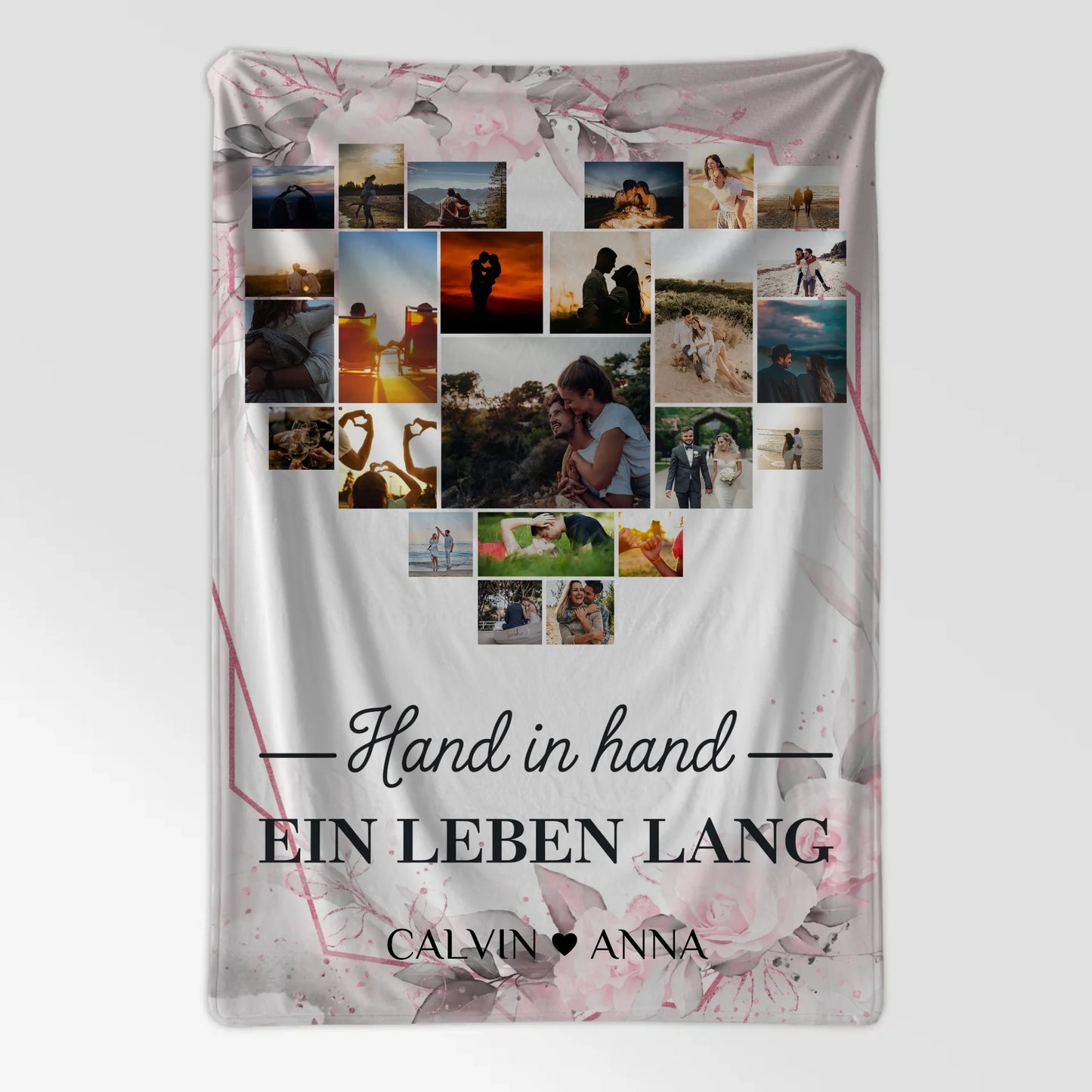 Personalisierte Fotodecke Fotocollage Hand in Hand Motiv