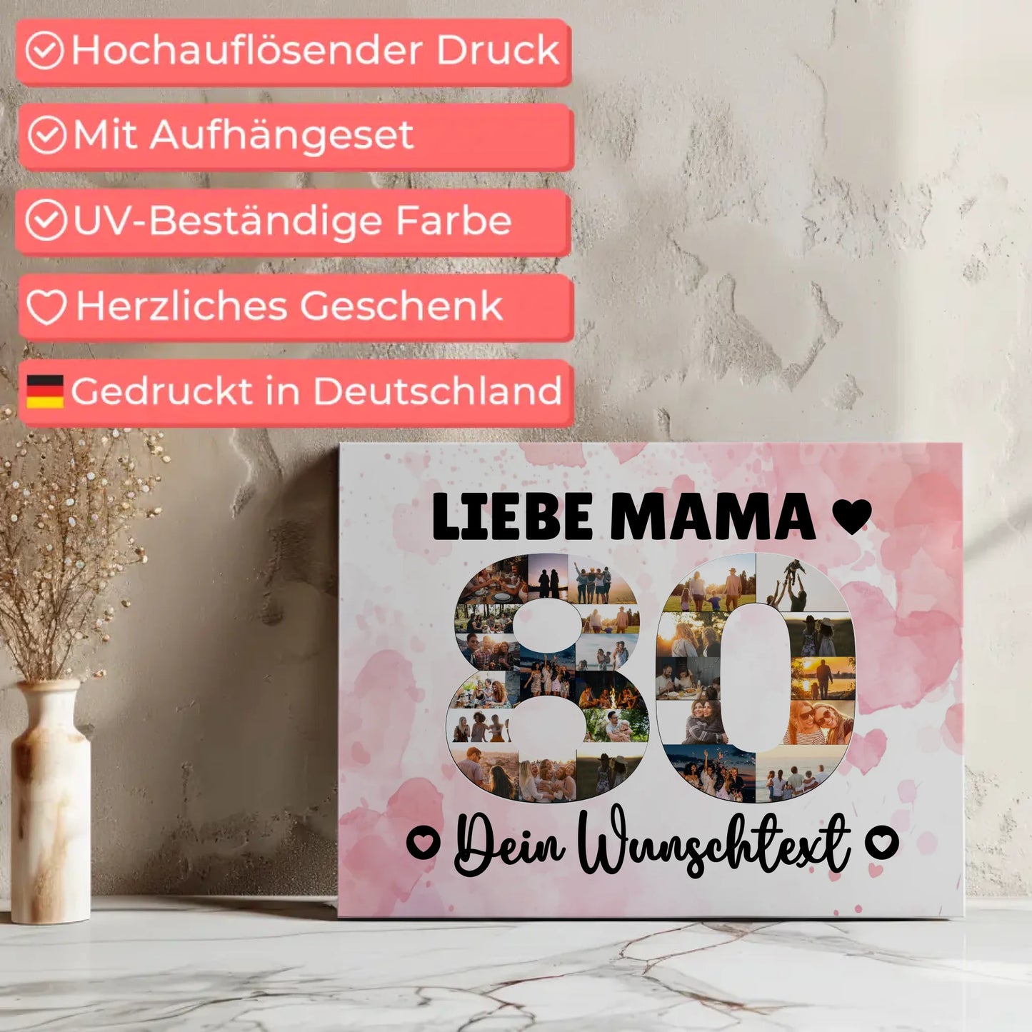 Personalisierte Fotoleinwand Wunschtext 80 Geburtstag Mama