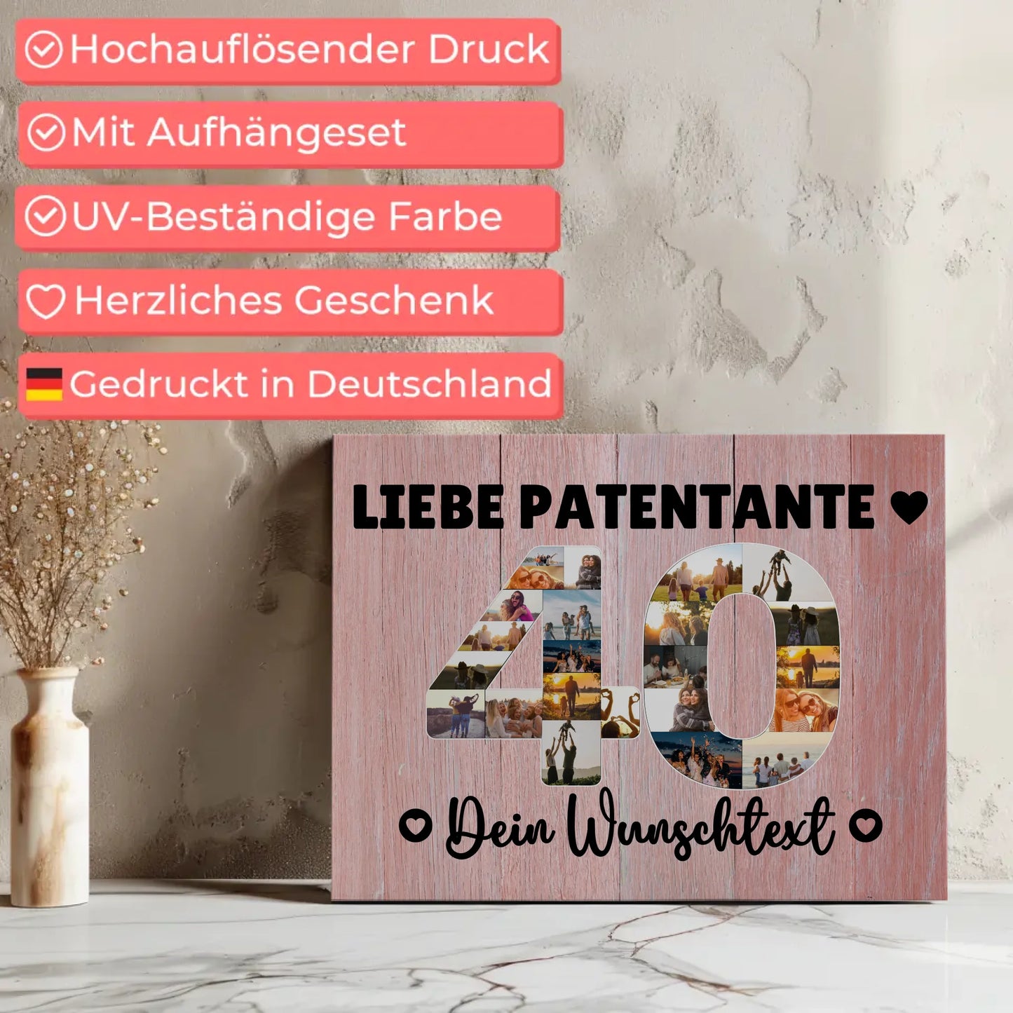 Personalisierte Fotoleinwand Wunschtext 40 Geburtstag Patentante