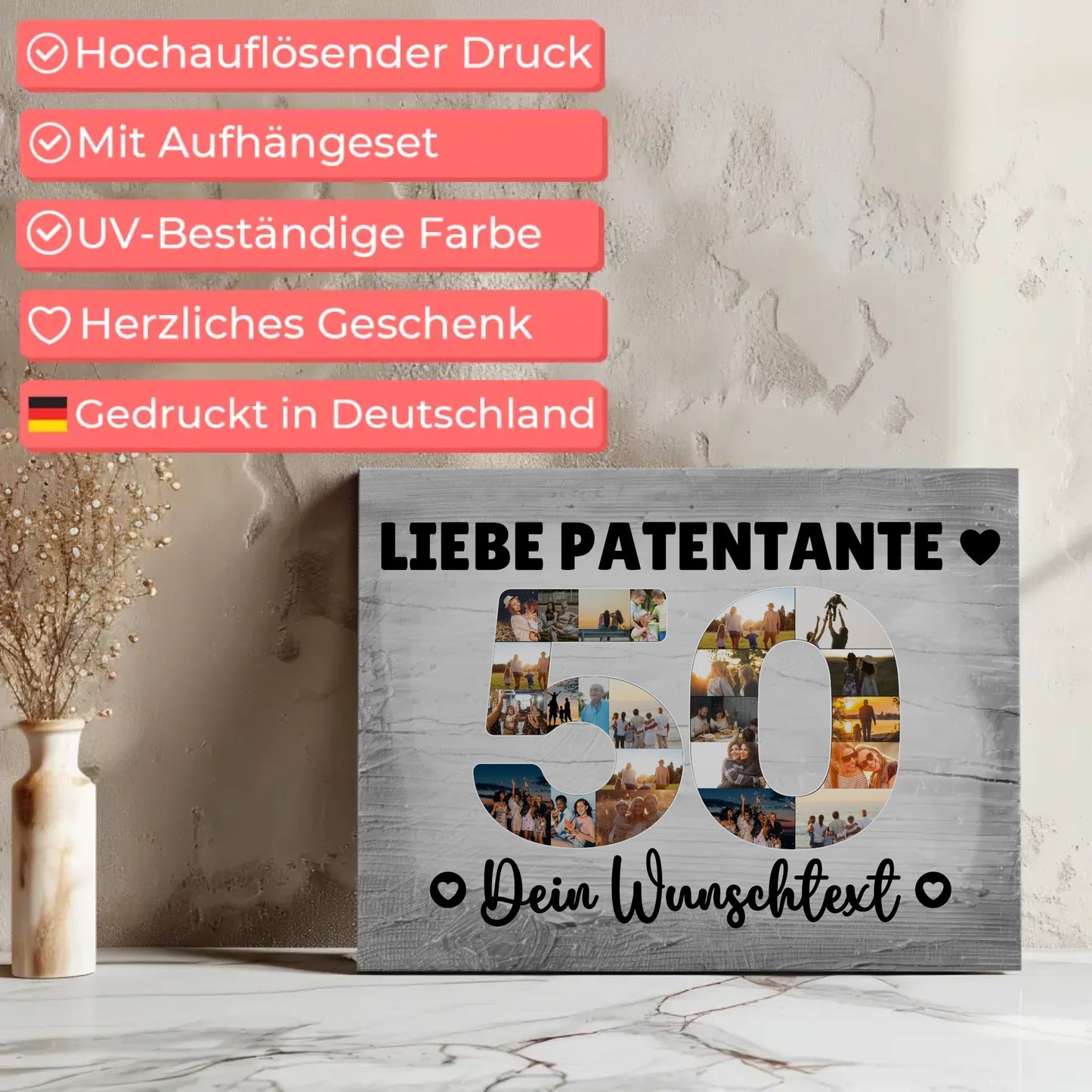Personalisierte Fotoleinwand mit Wunschtext zum 50 Geburtstag Patentante