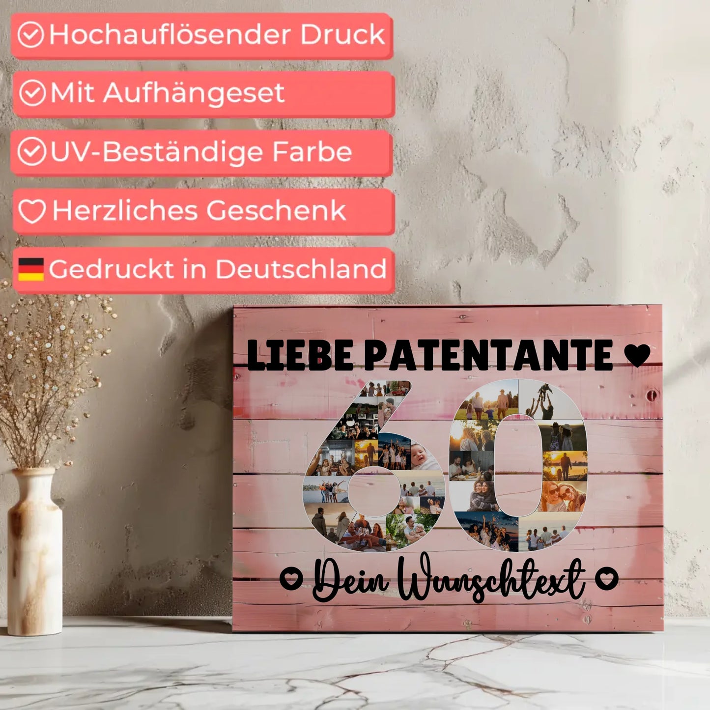 Personalisierte Fotoleinwand mit Wunschtext 60 Geburtstag Patentante
