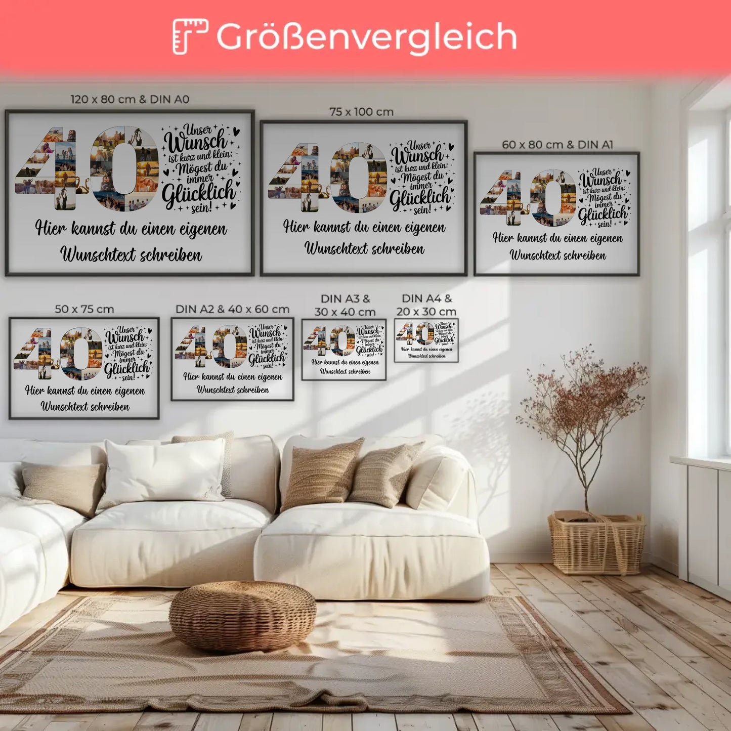 Personalisiertes Poster Wunschtext 40 Geburtstag Wunsch effektvoll