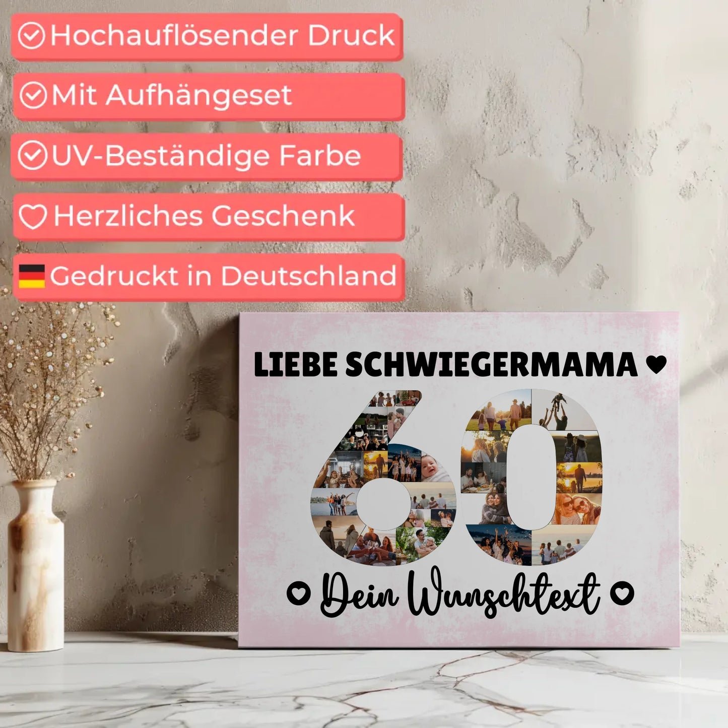 Personalisierte Fotoleinwand mit Wunschtext 60 Geburtstag Schwiegermama