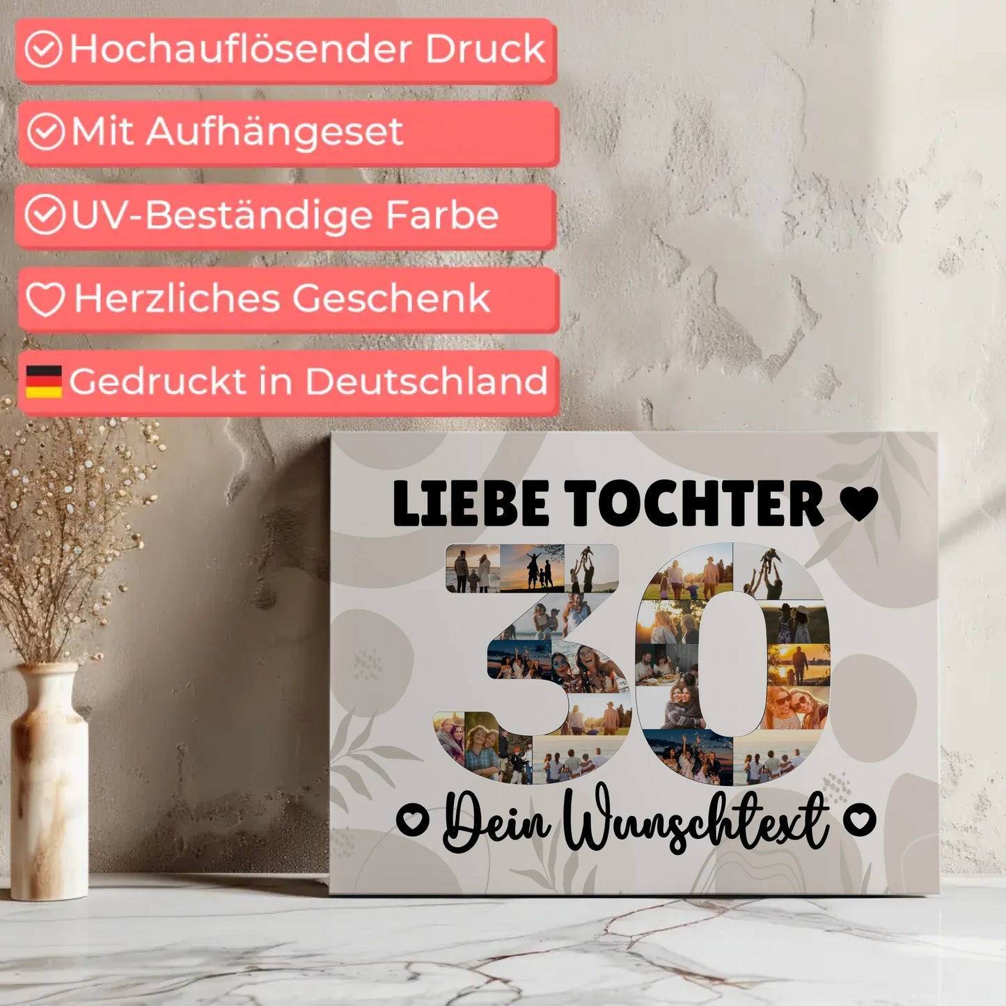 Personalisierte Fotoleinwand Wunschtext 30 Geburtstag Tochter