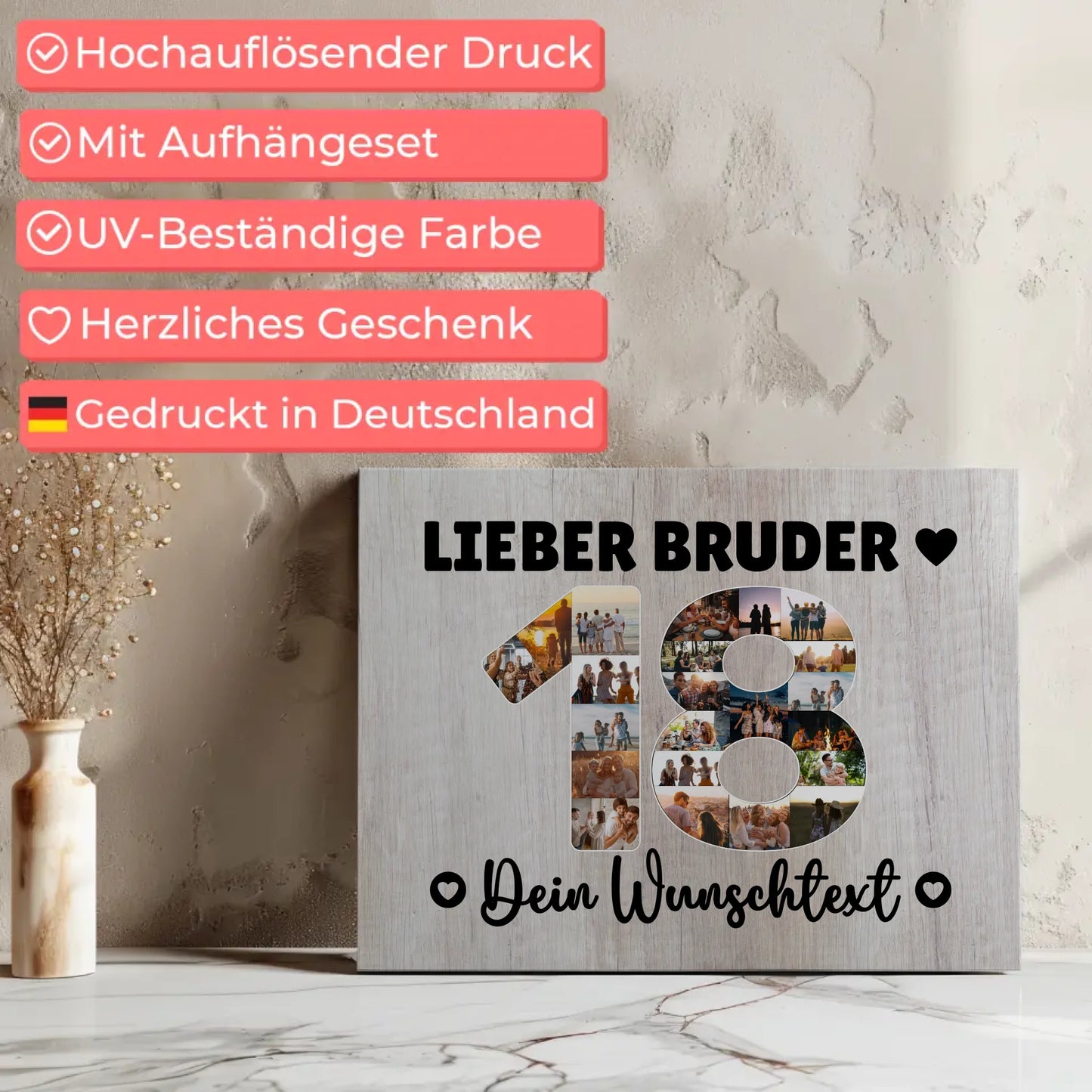 Personalisierte Fotoleinwand mit Wunschtext 18 Geburtstag Bruder