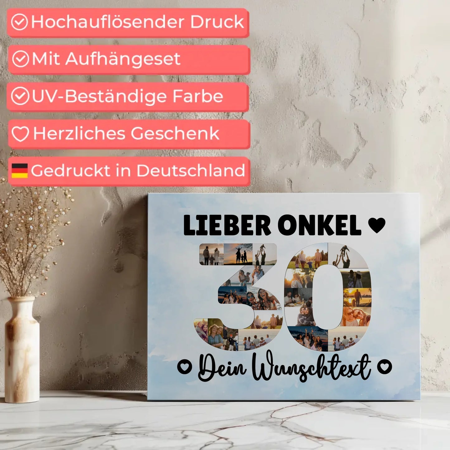 Personalisierte Fotoleinwand mit Wunschtext 30 Geburtstag Onkel