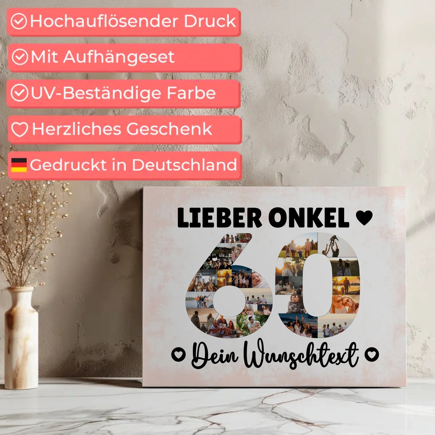 Personalisierte Fotoleinwand Wunschtext 60 Geburtstag Onkel
