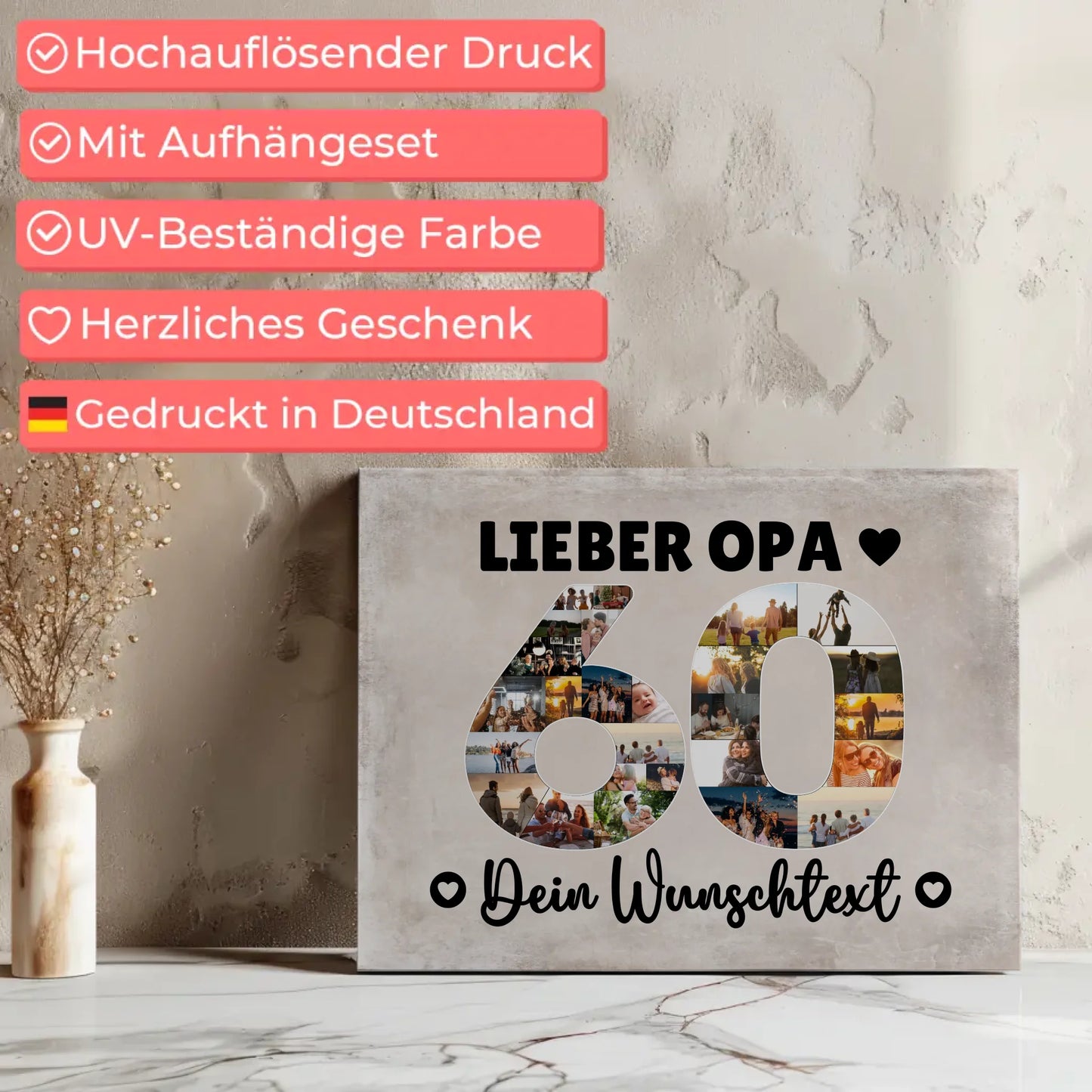 Personalisierte Fotoleinwand mit Wunschtext 60 Geburtstag Opa