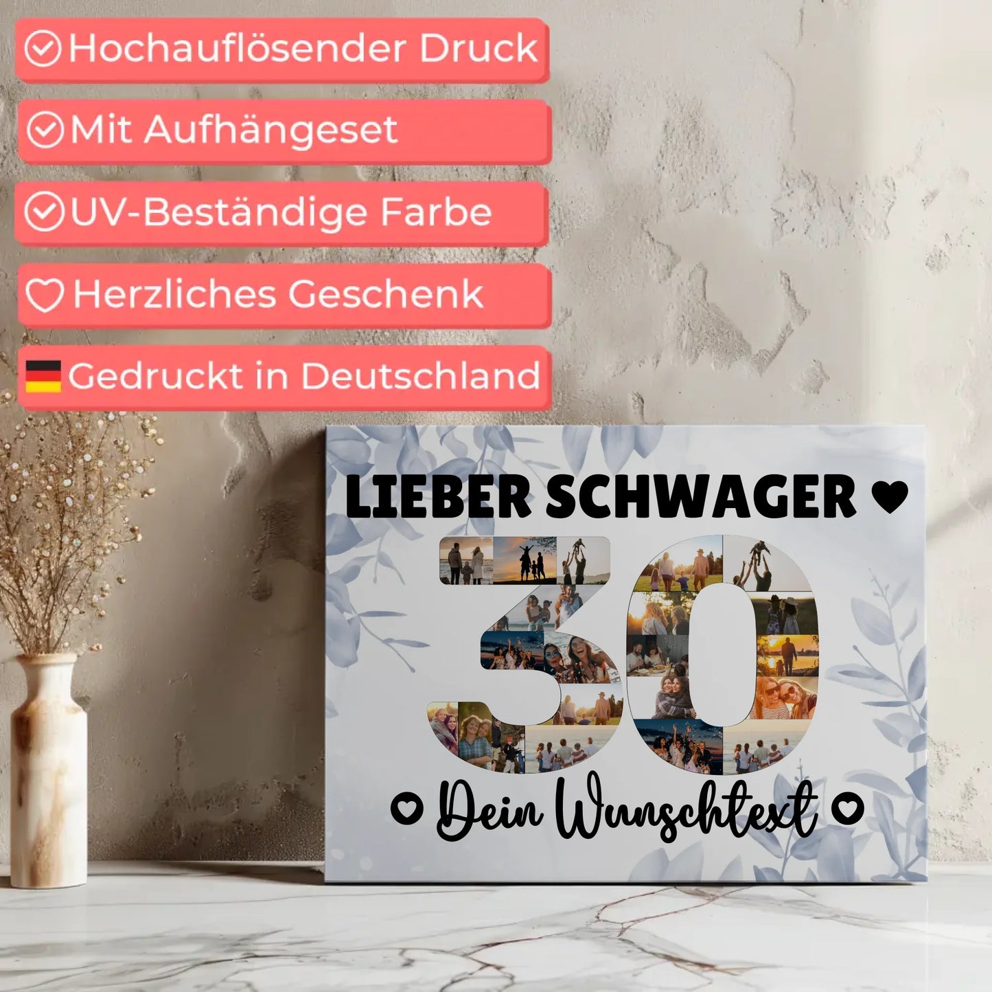 Personalisierte Fotoleinwand Wunschtext 30 Geburtstag Schwager