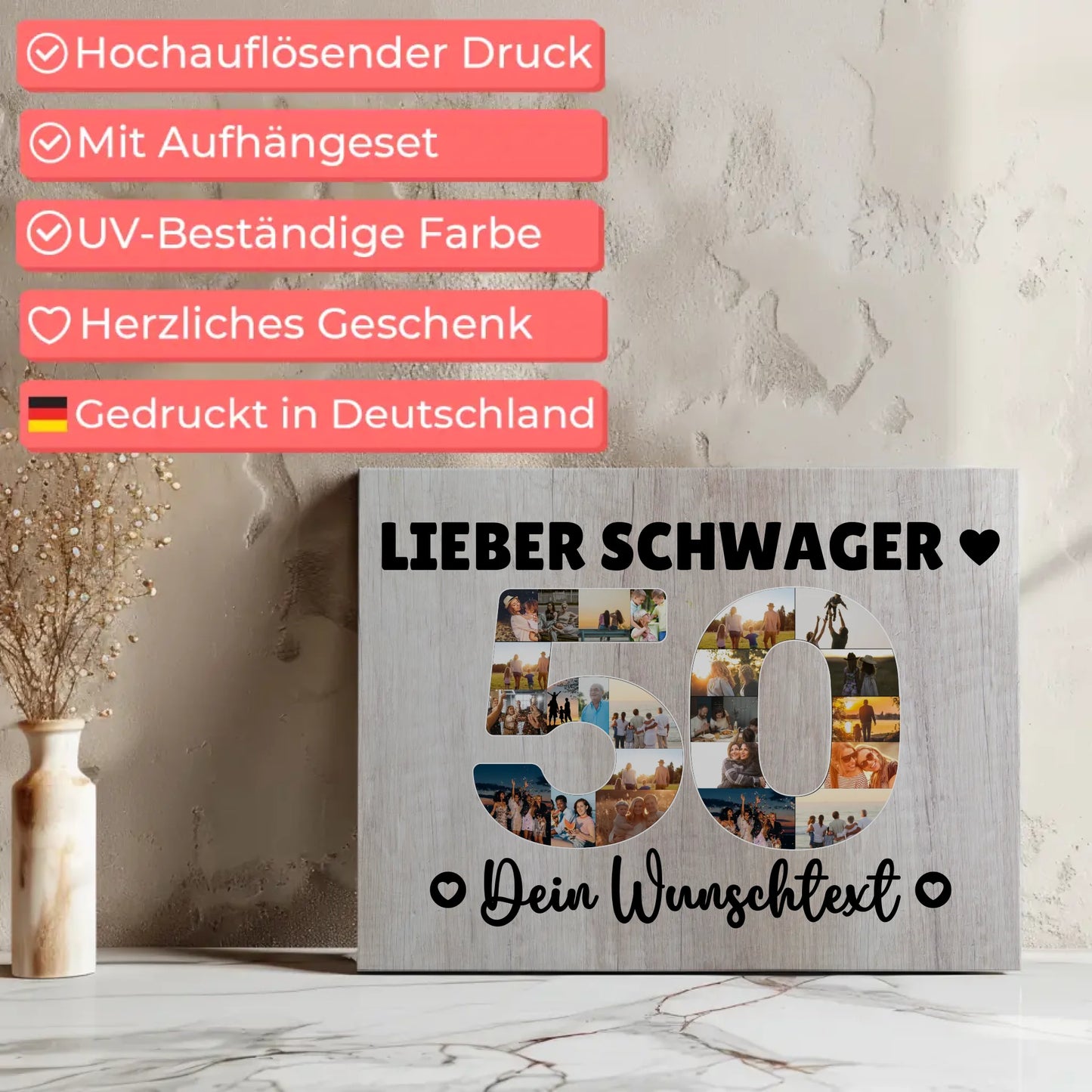 Personalisierte Fotoleinwand mit Wunschtext 50 Geburtstag Schwager