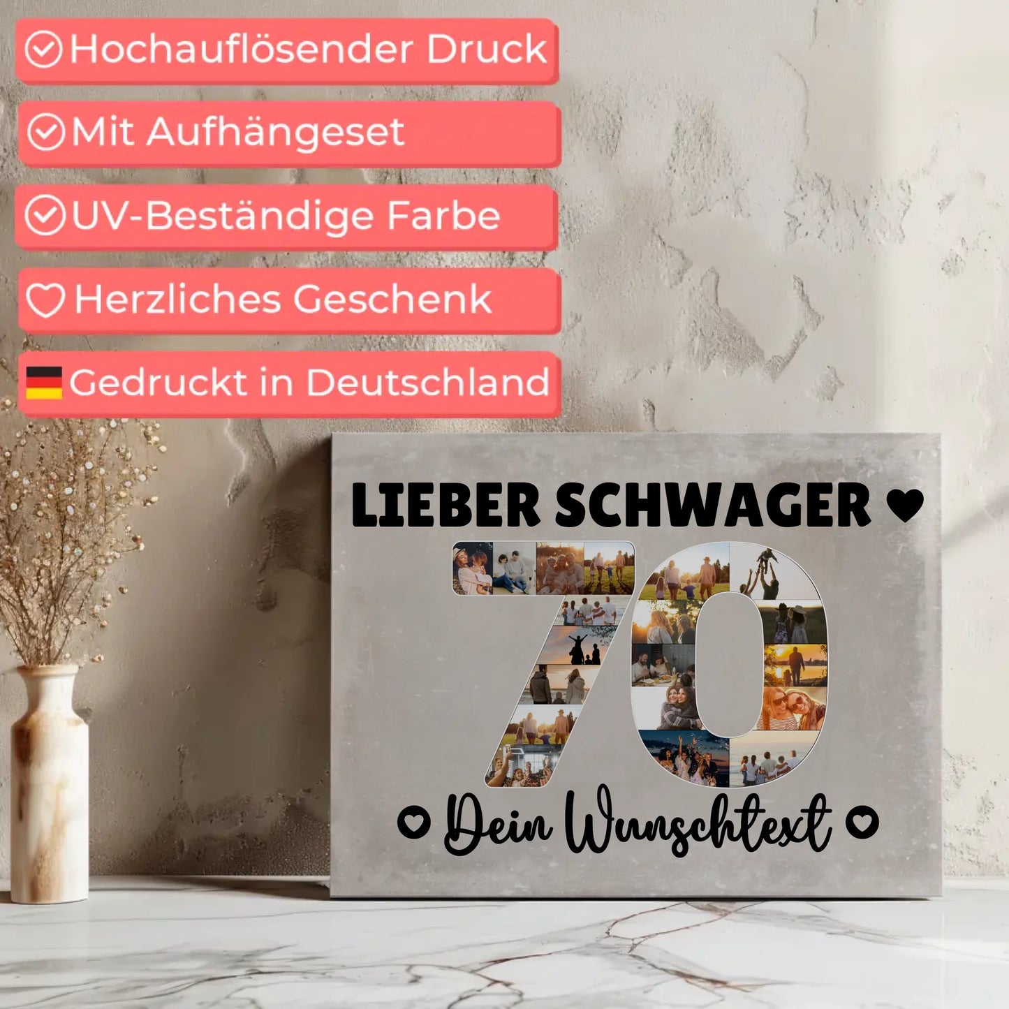 Personalisierte Fotoleinwand Wunschtext 70 Geburtstag Schwager
