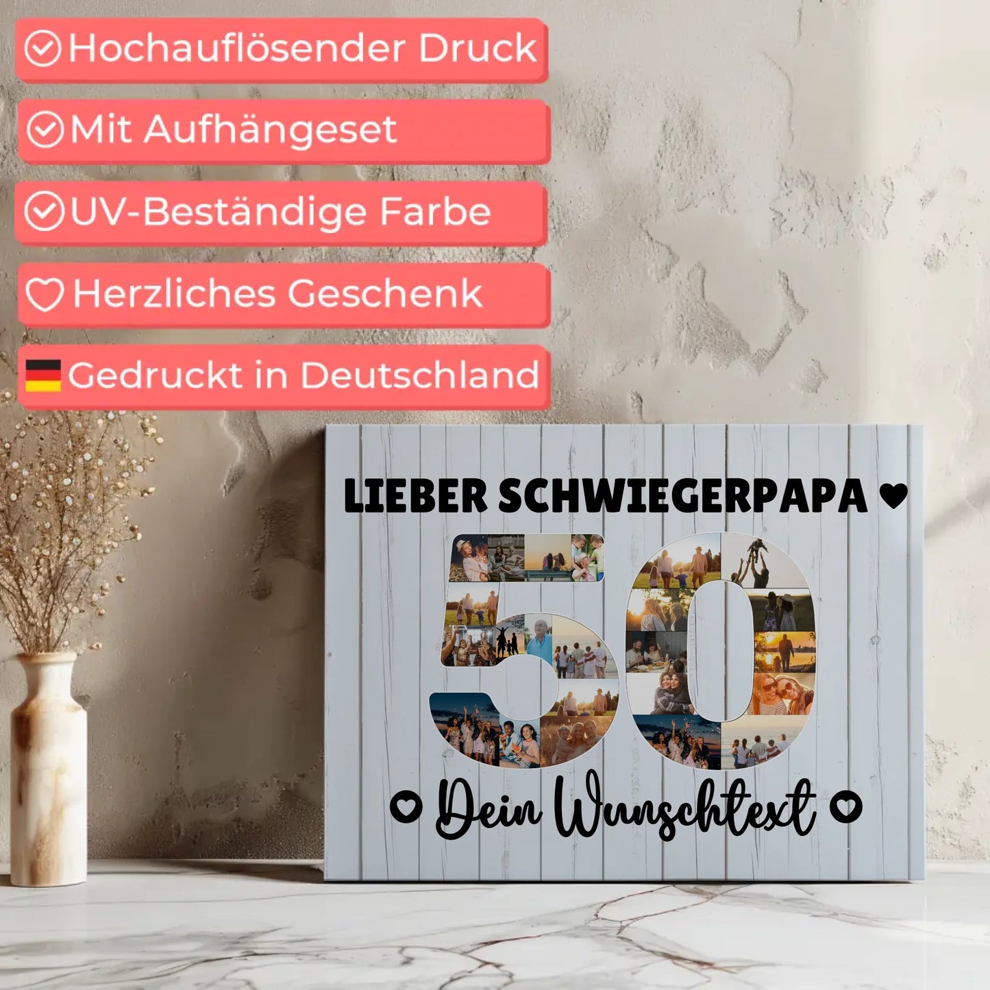 Personalisierte Fotoleinwand mit Wunschtext zum 50 Geburtstag Schwiegerpapa