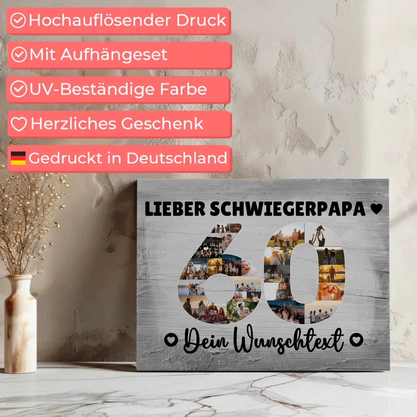 Personalisierte Fotoleinwand mit Wunschtext 60 Geburtstag Schwiegerpapa