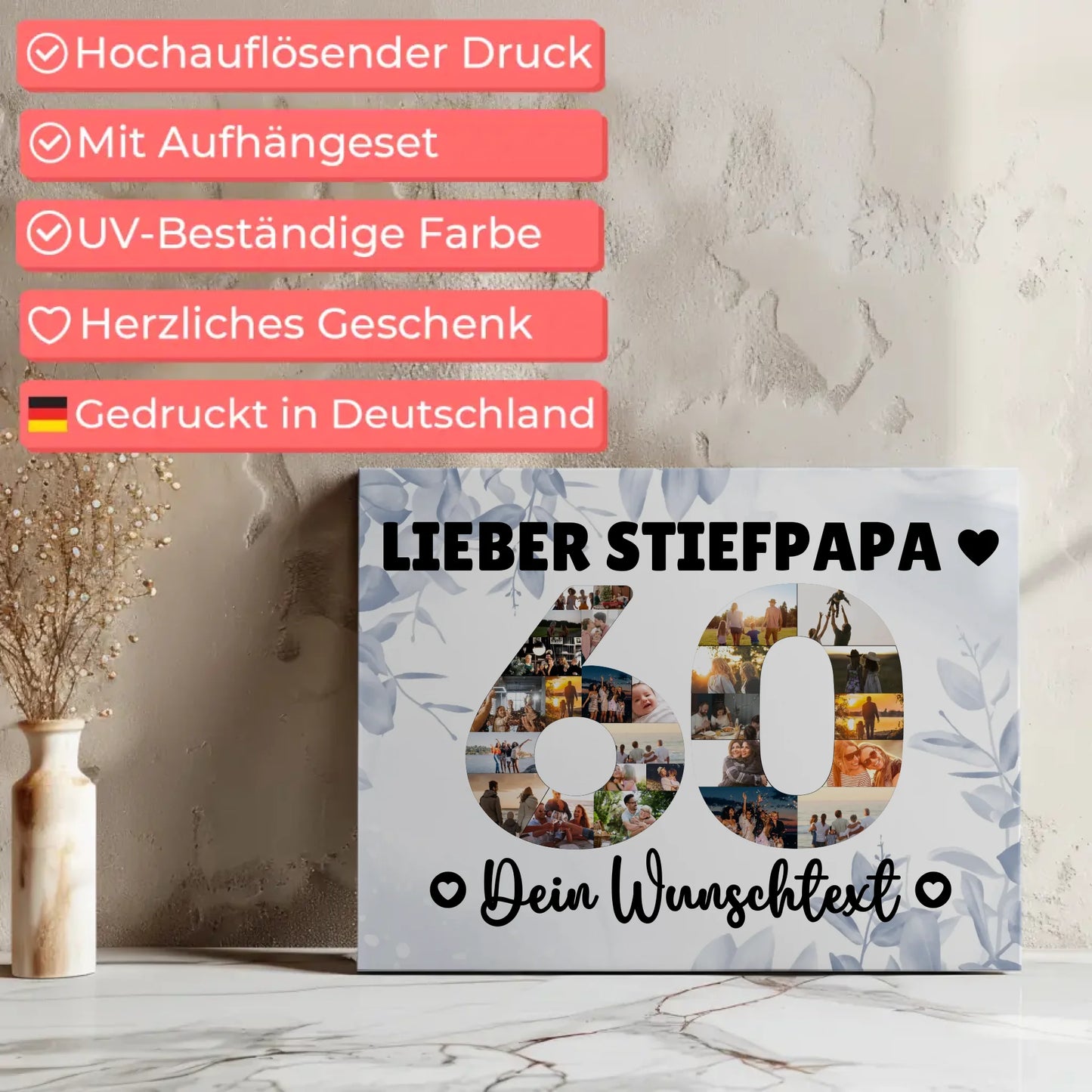 Personalisierte Fotoleinwand mit Wunschtext zum 60 Geburtstag Stiefpapa