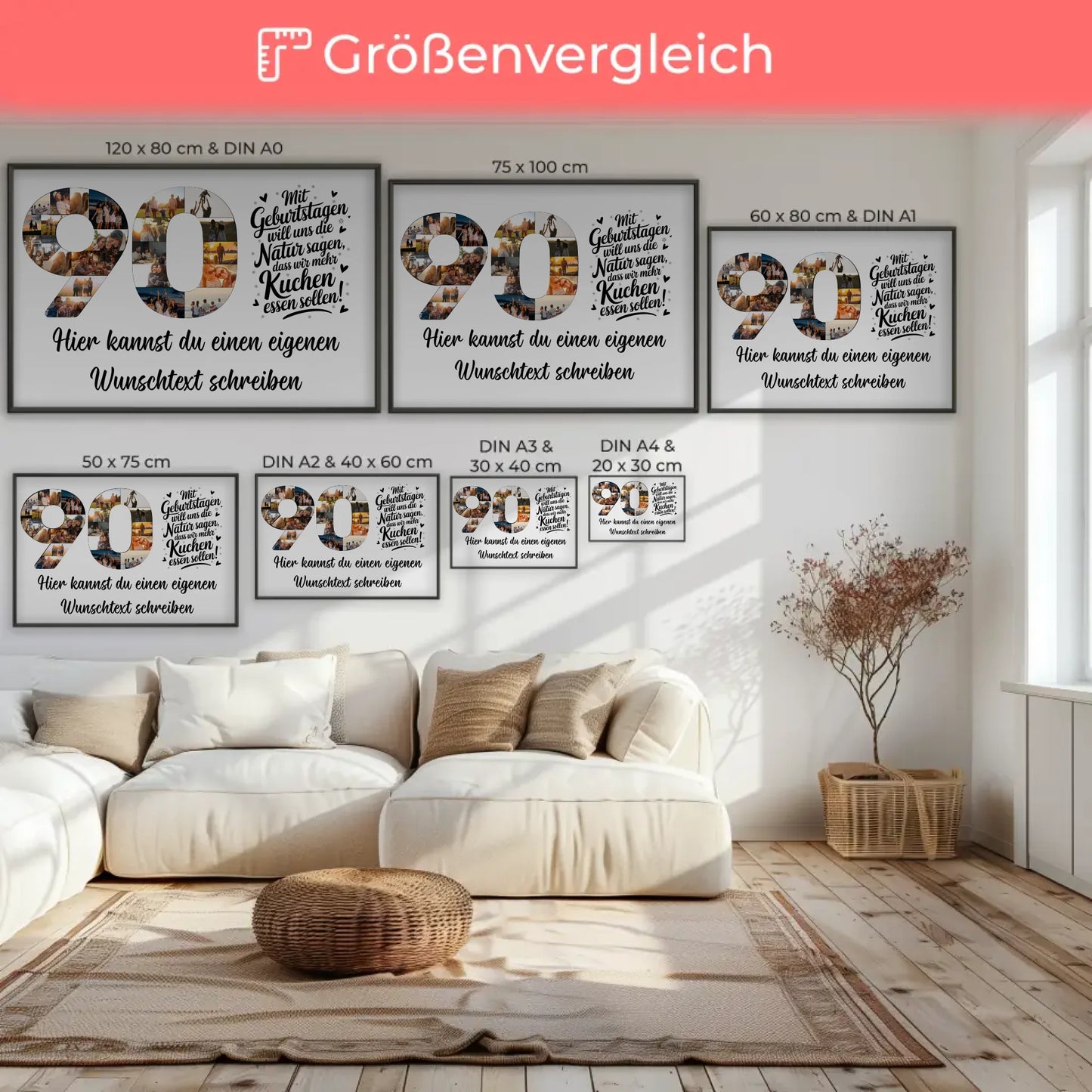 Personalisiertes Poster Wunschtext 90 Geburtstag Mehr Kuchen