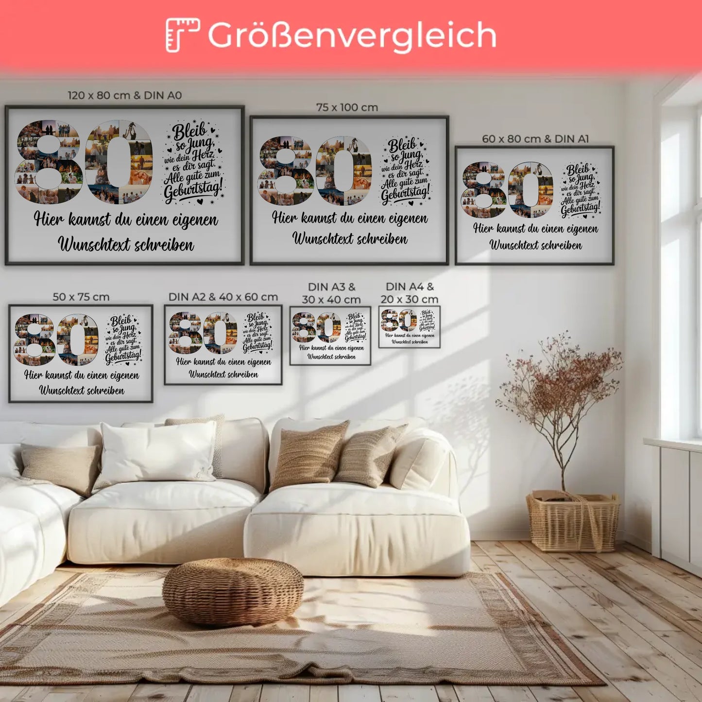 Personalisiertes Poster Wunschtext 80 Geburtstag Bleib so Jung
